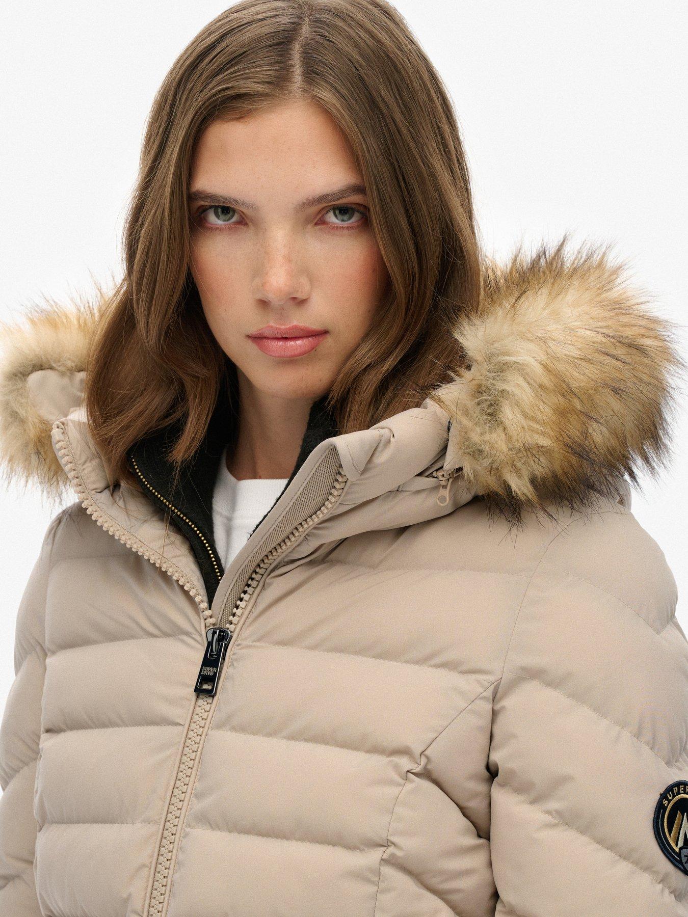  image of superdry-fuji-faux-fur-hood-mid-length-coat-grey