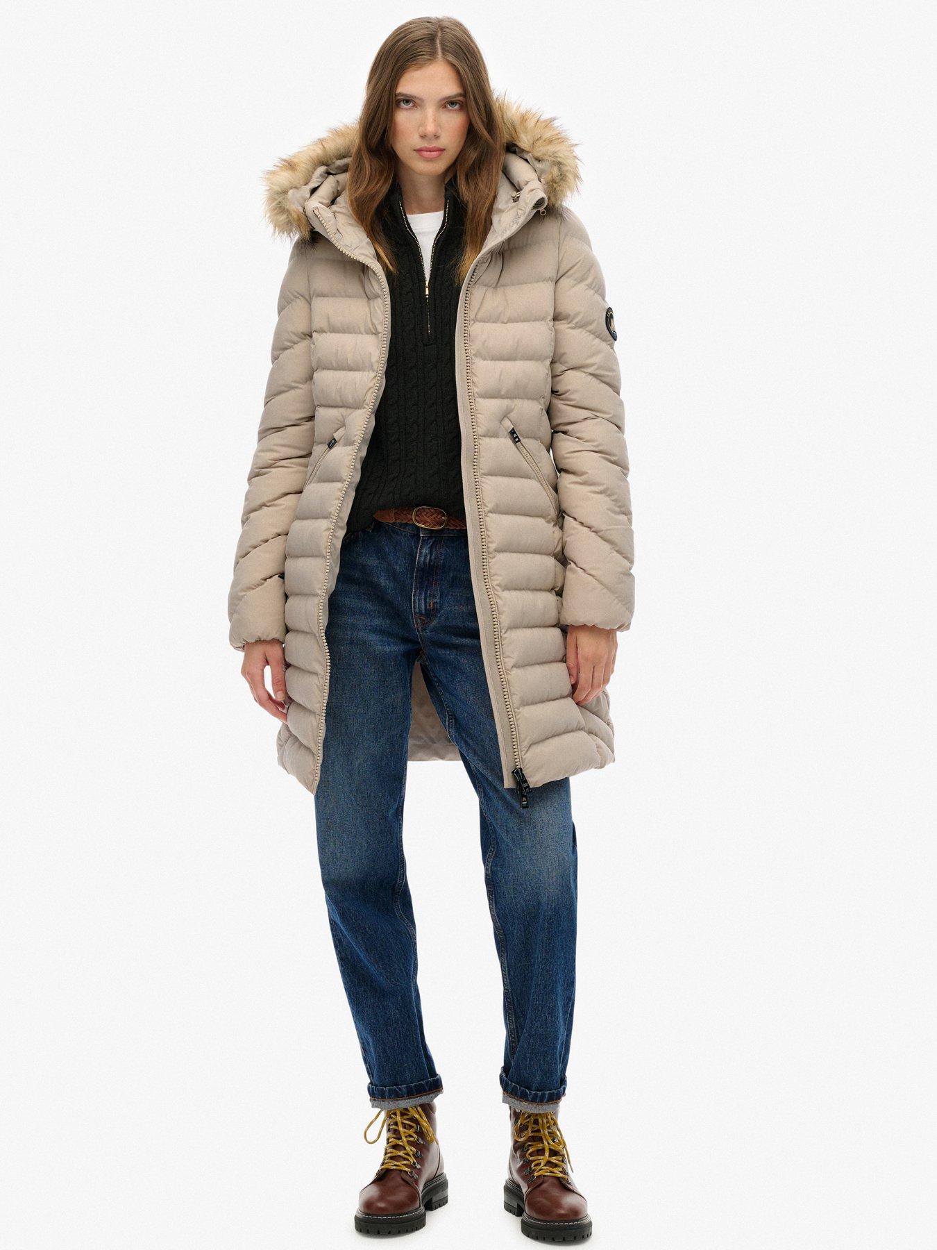  image of superdry-fuji-faux-fur-hood-mid-length-coat-grey