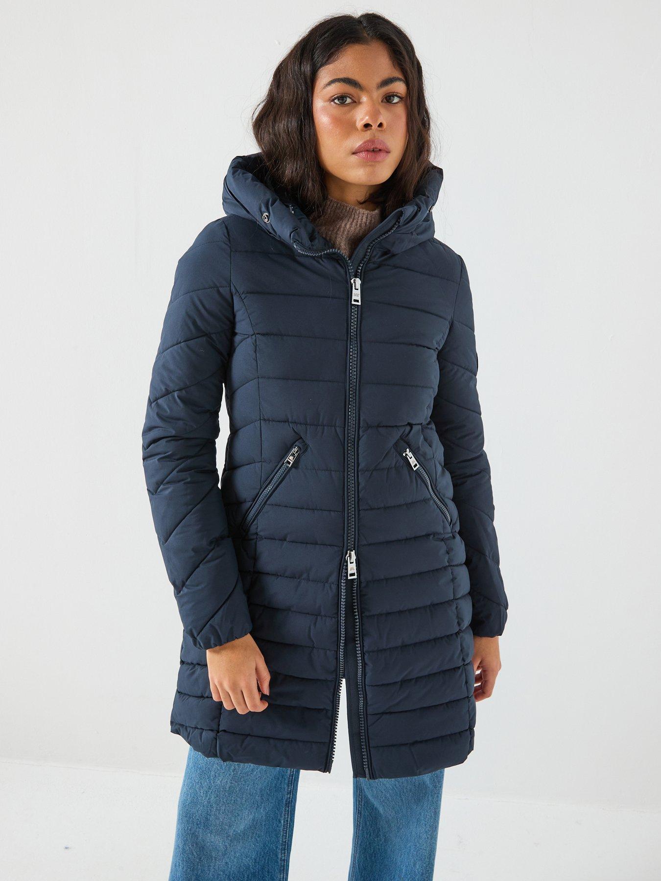 front image of superdry-fuji-faux-fur-hood-mid-length-coat-navy