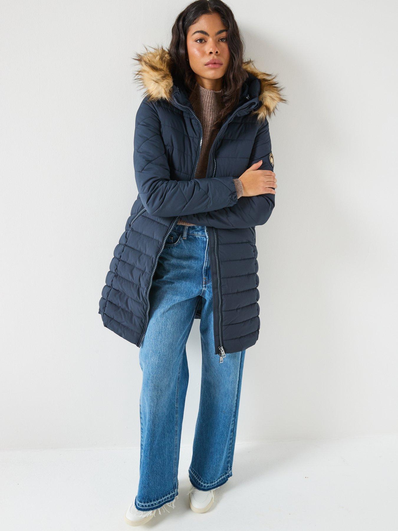  image of superdry-fuji-faux-fur-hood-mid-length-coat-navy
