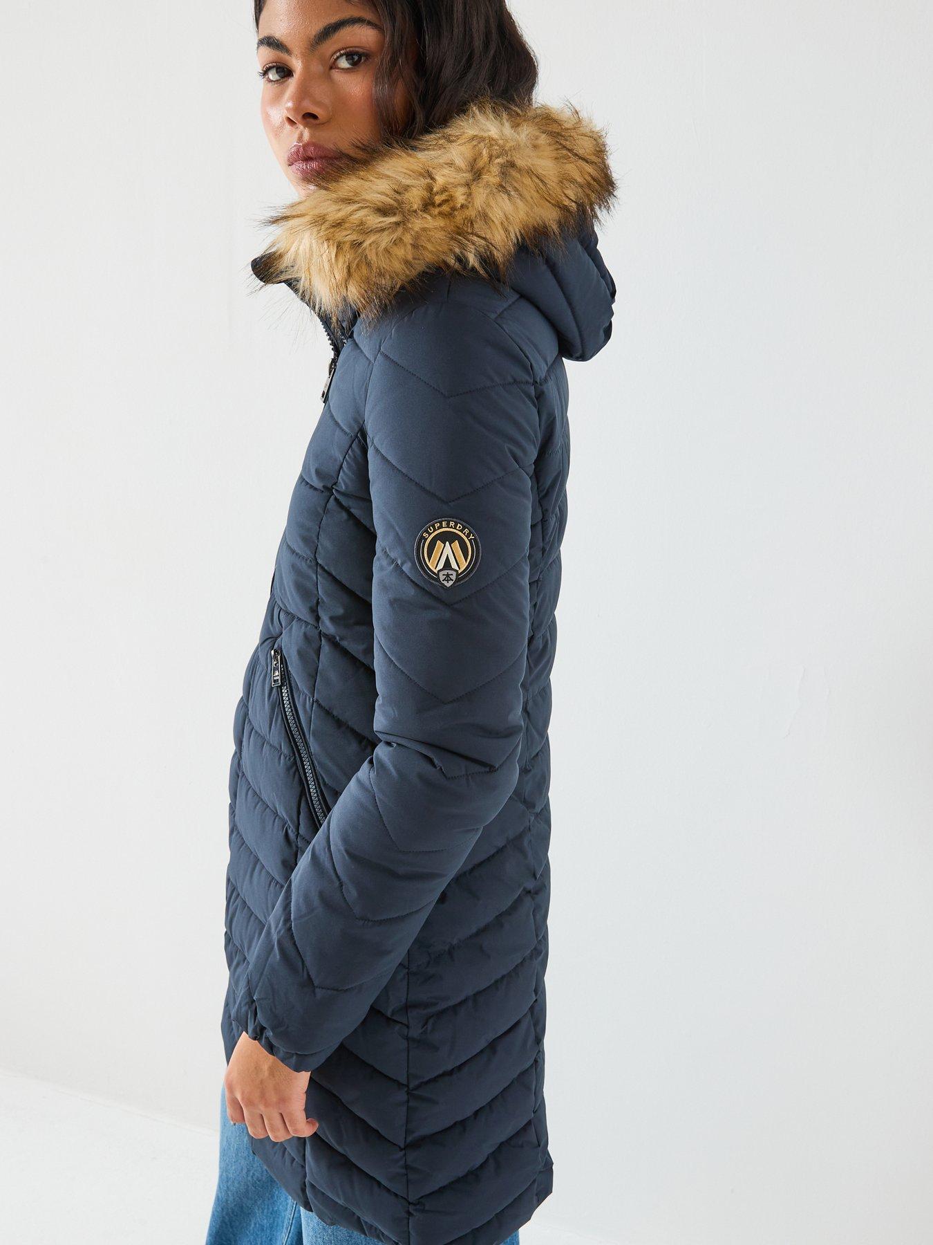  image of superdry-fuji-faux-fur-hood-mid-length-coat-navy