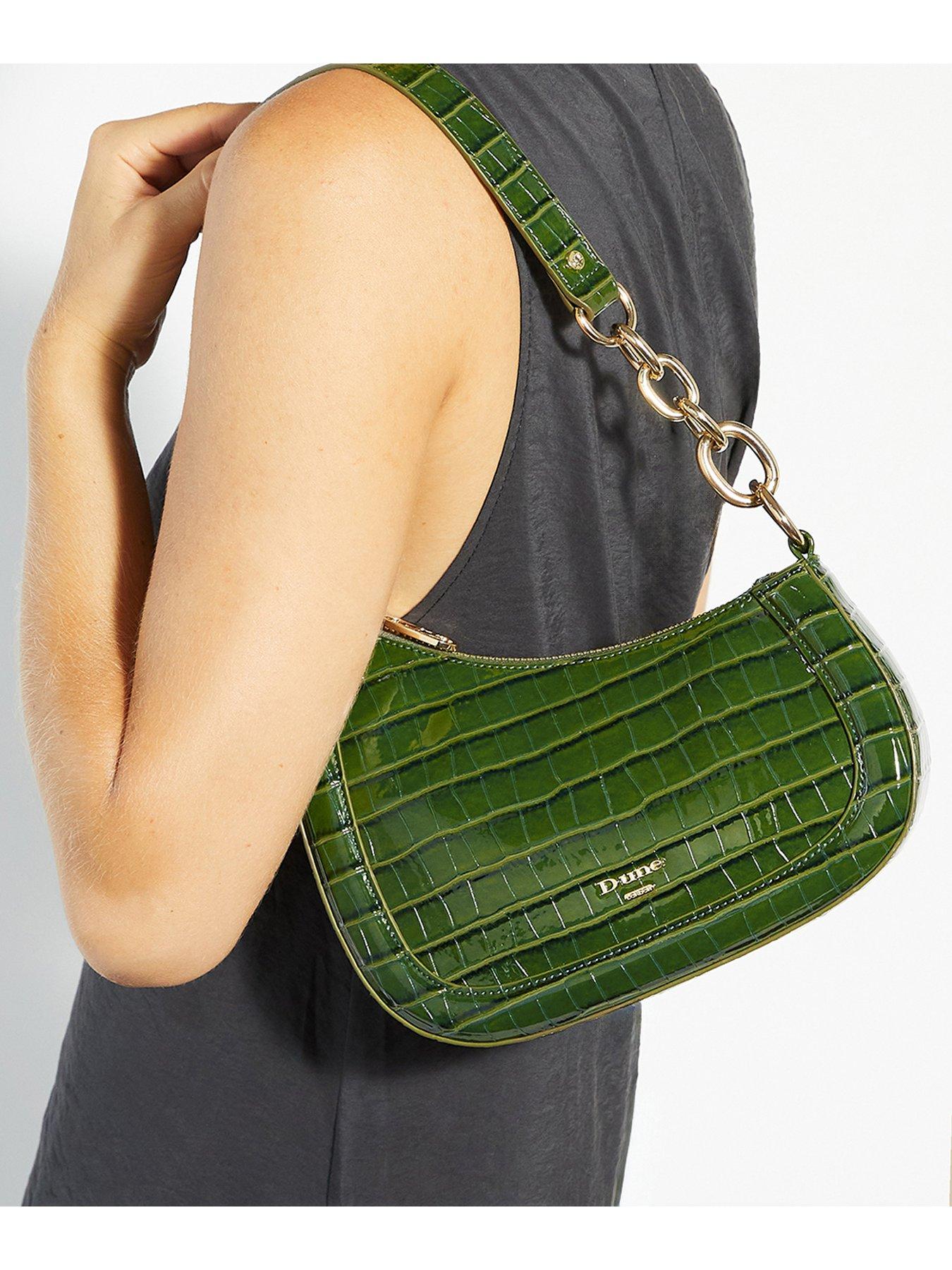 Dune London Direction Asymmetric Chain Detail Leather Shoulder Bag - Green