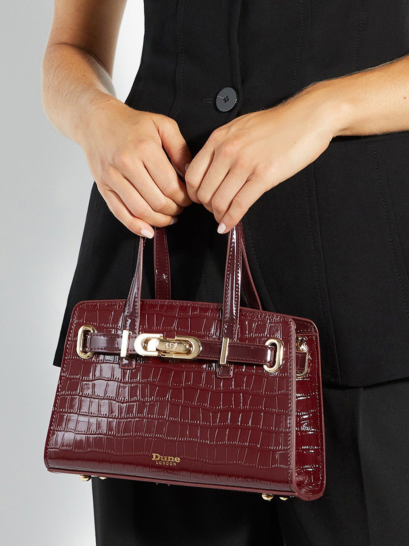  image of dune-london-dinkydefine-leather-croc-tote-bag-burgundy