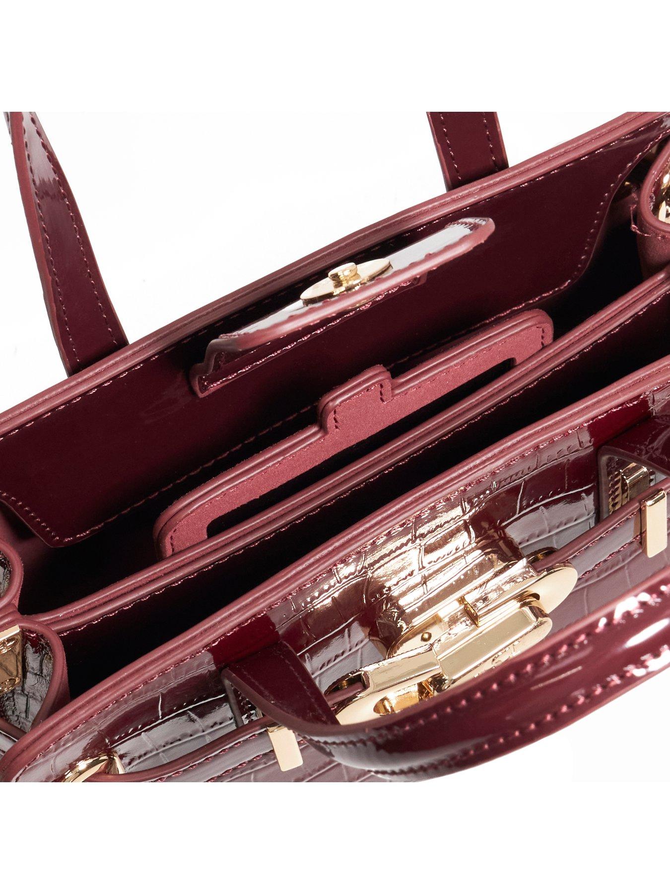  image of dune-london-dinkydefine-leather-croc-tote-bag-burgundy