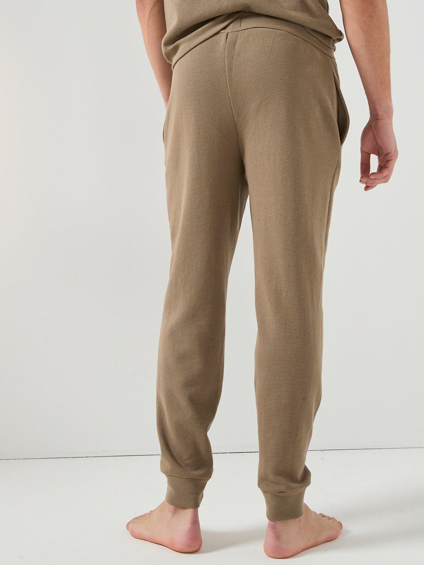  image of boss-waffle-cuffed-loungewear-pants-brown