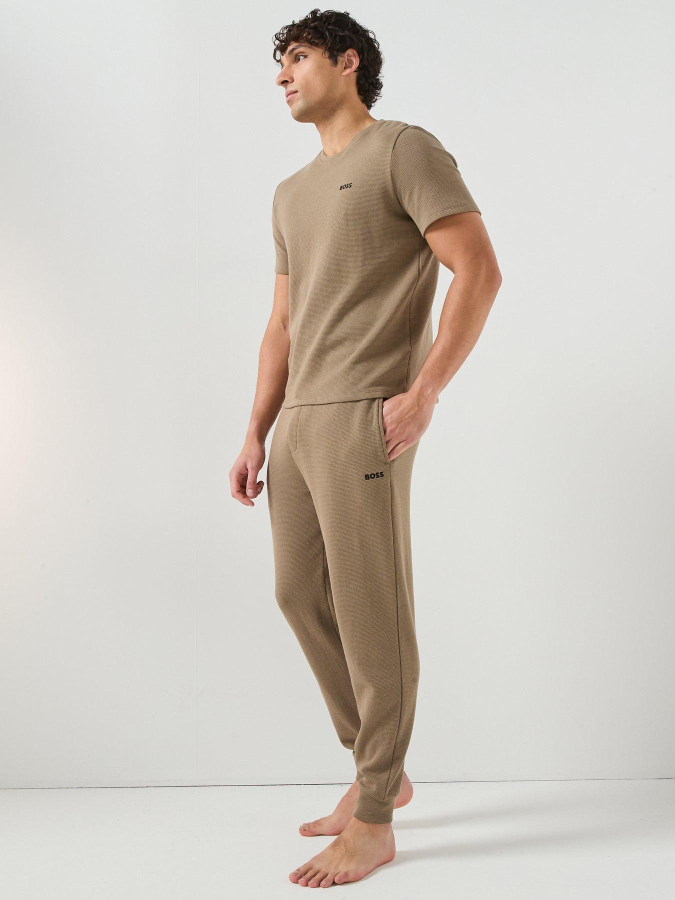  image of boss-waffle-cuffed-loungewear-pants-brown