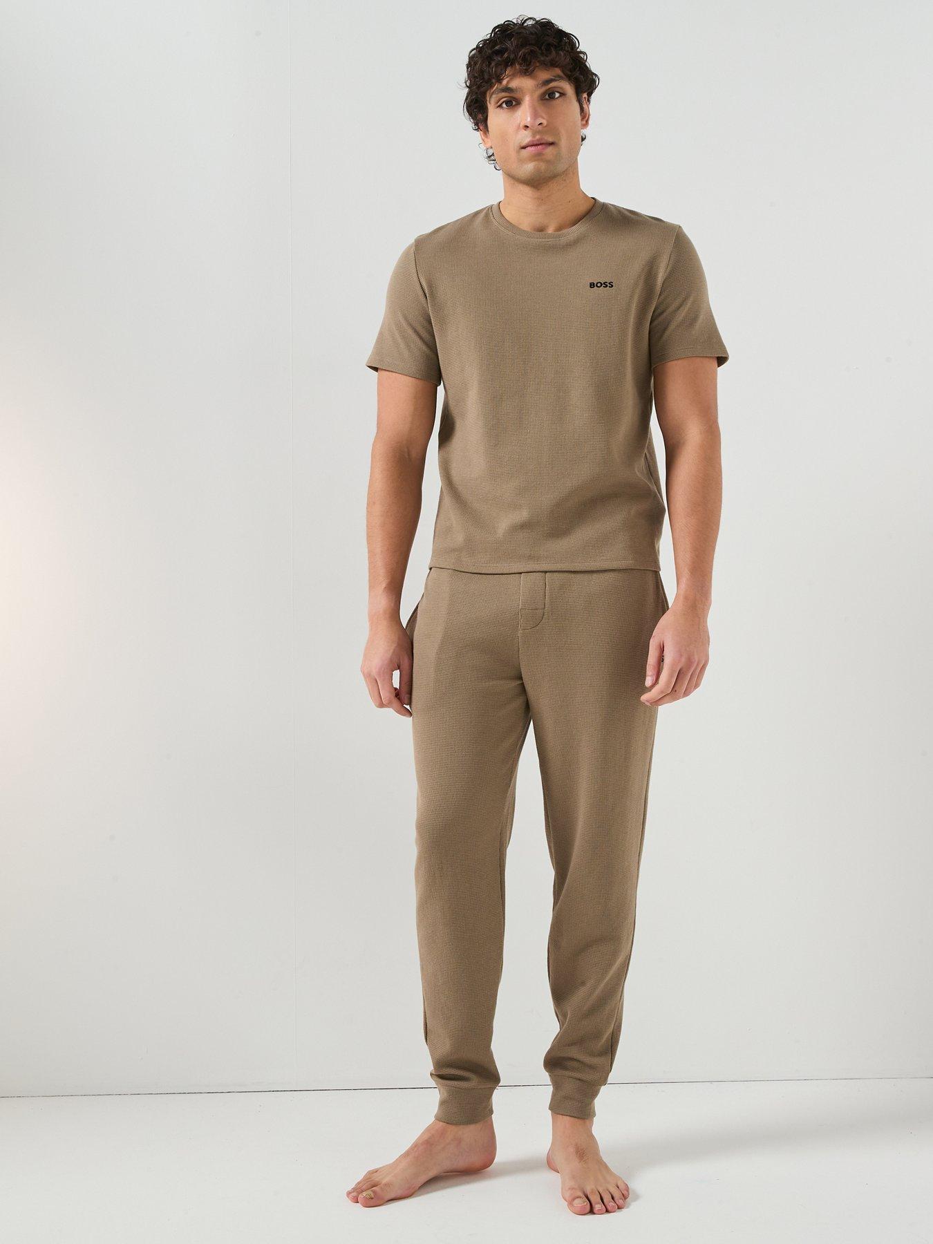  image of boss-waffle-cuffed-loungewear-pants-brown
