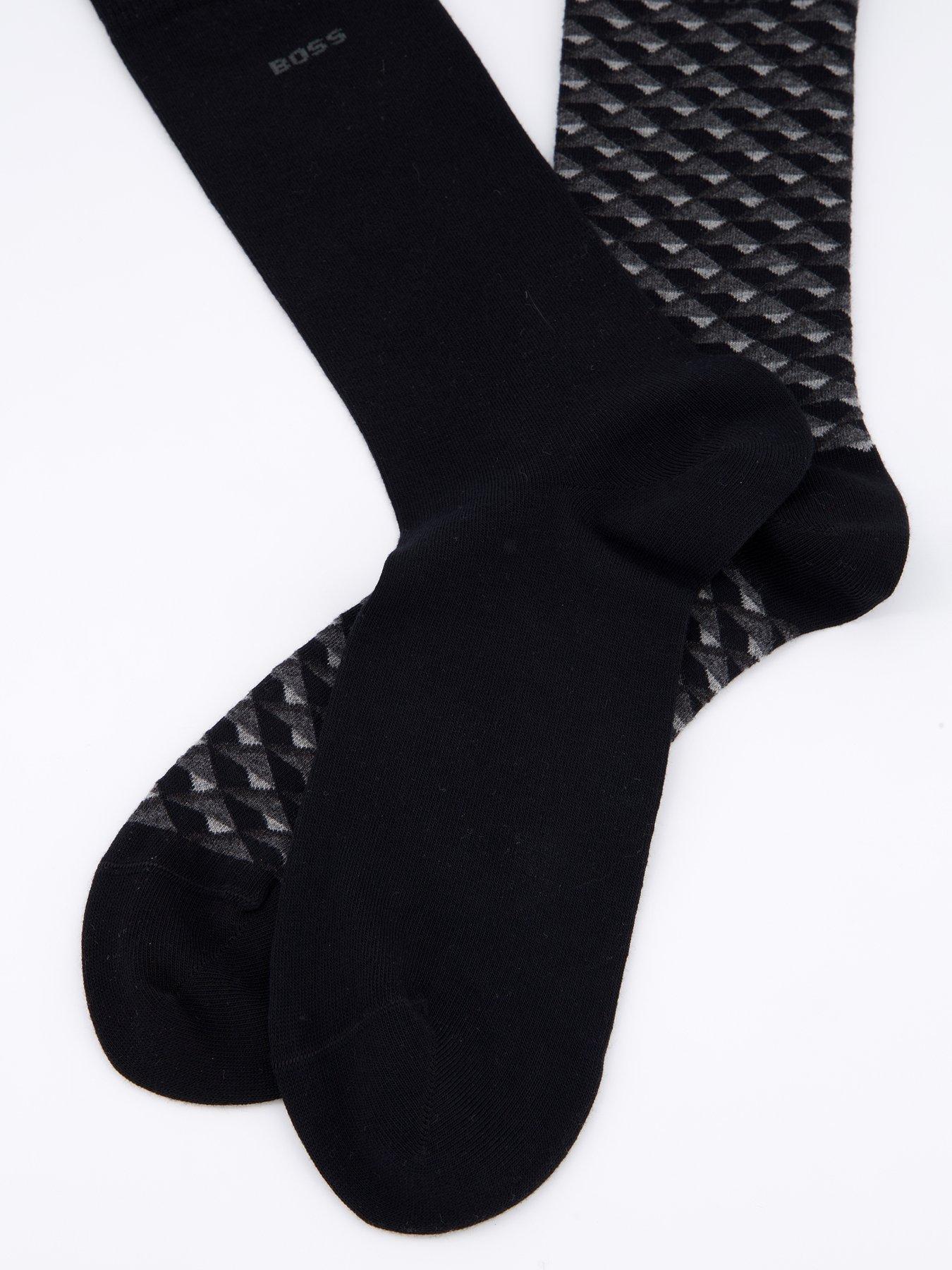  image of boss-bodywear-2-pack-mini-pattern-cotton-crew-socks-black