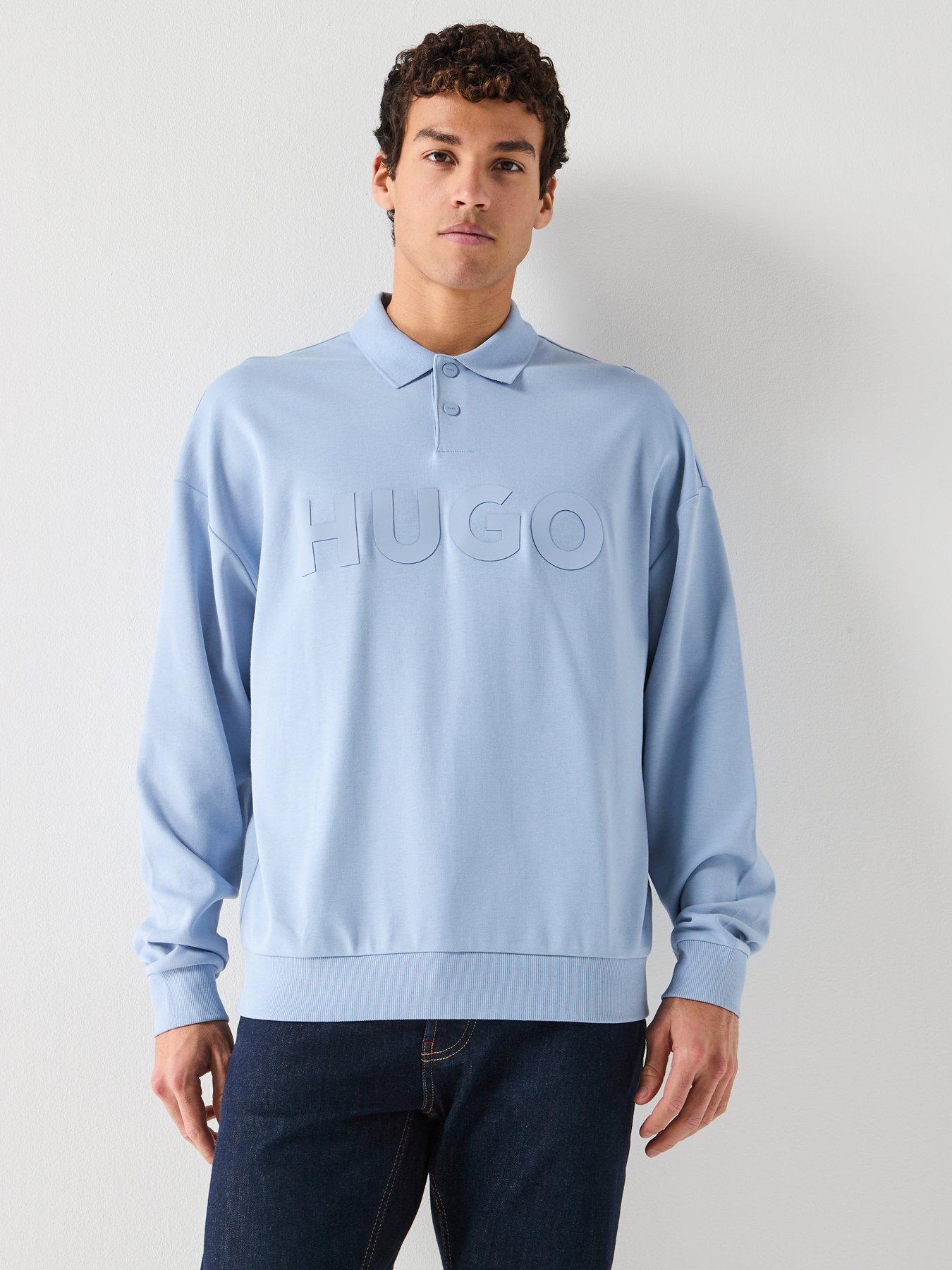 HUGO Dimolox Large Logo Snap Button Rugby Polo Shirt - Blue