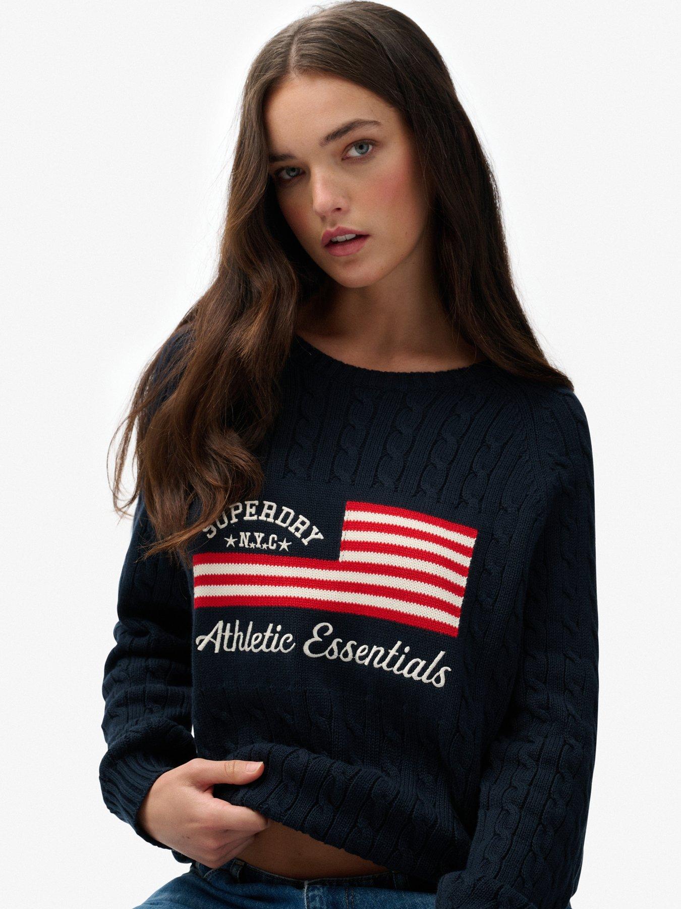 Image 3 of 5 of Superdry Slouchy Cable Flag Knit Jumper - Navy