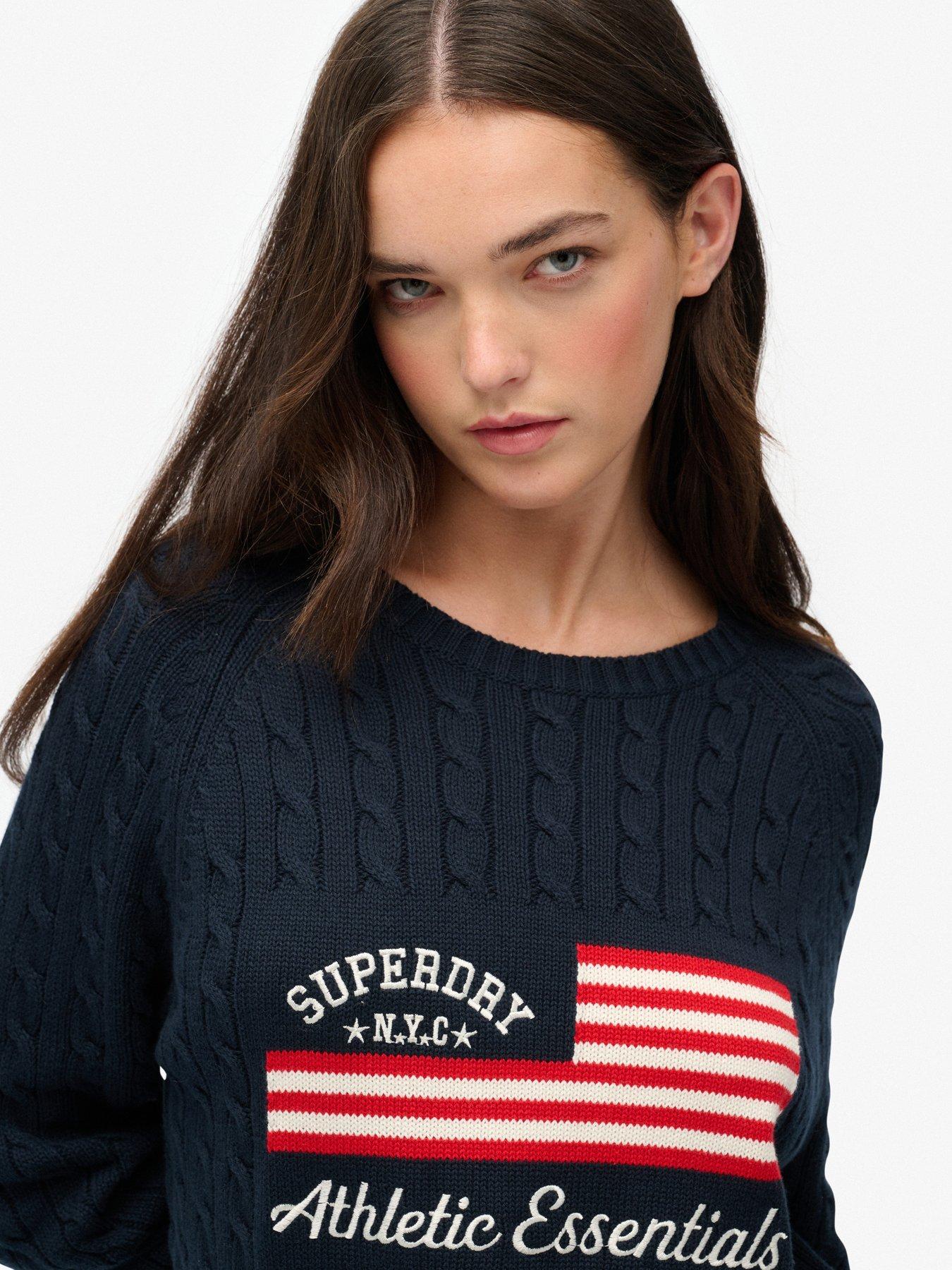 Image 4 of 5 of Superdry Slouchy Cable Flag Knit Jumper - Navy