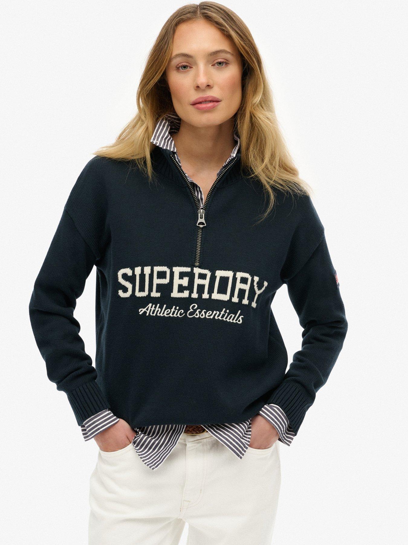 Image 1 of 5 of Superdry Slouchy Graphic Henley Jumper - Navy