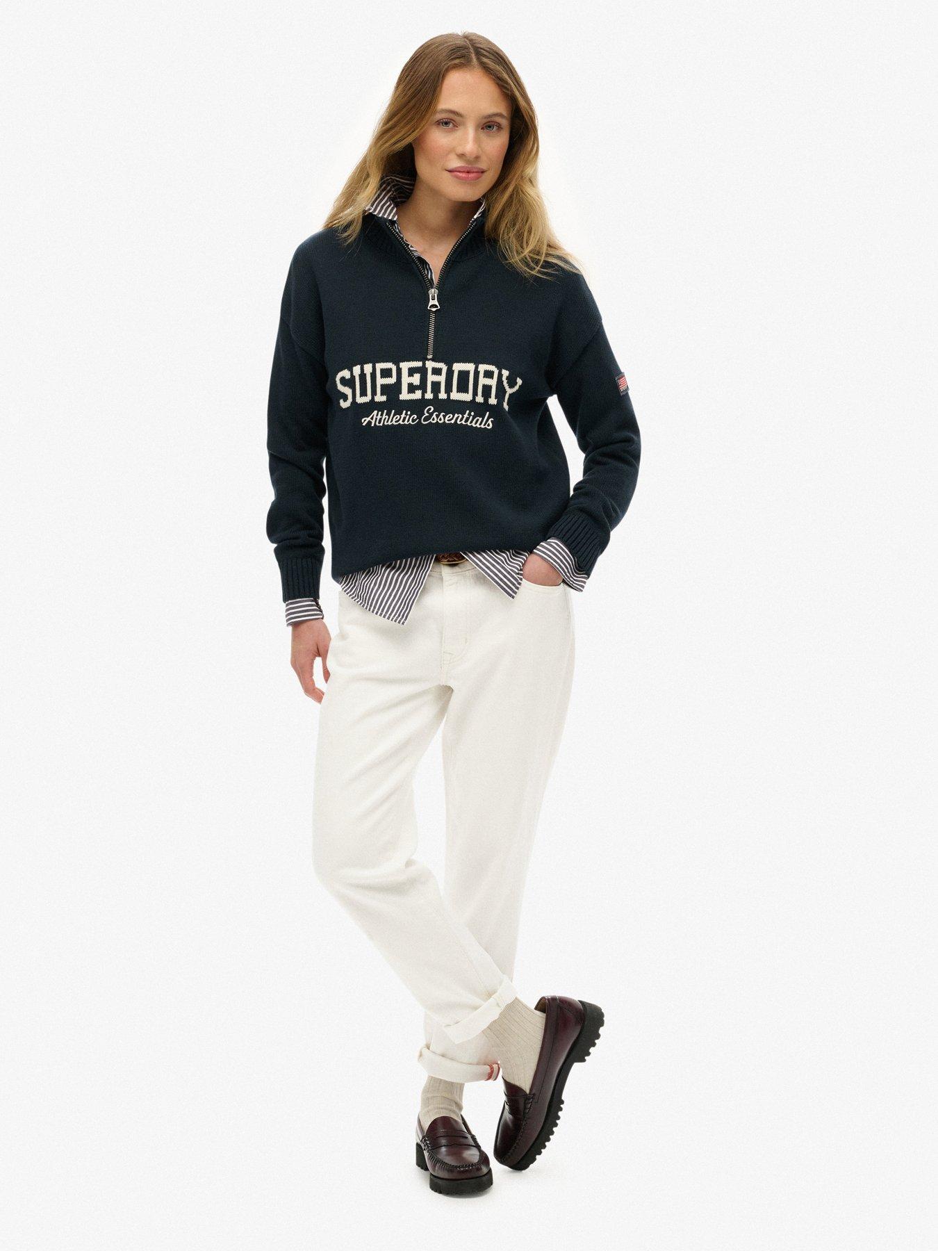 Image 2 of 5 of Superdry Slouchy Graphic Henley Jumper - Navy