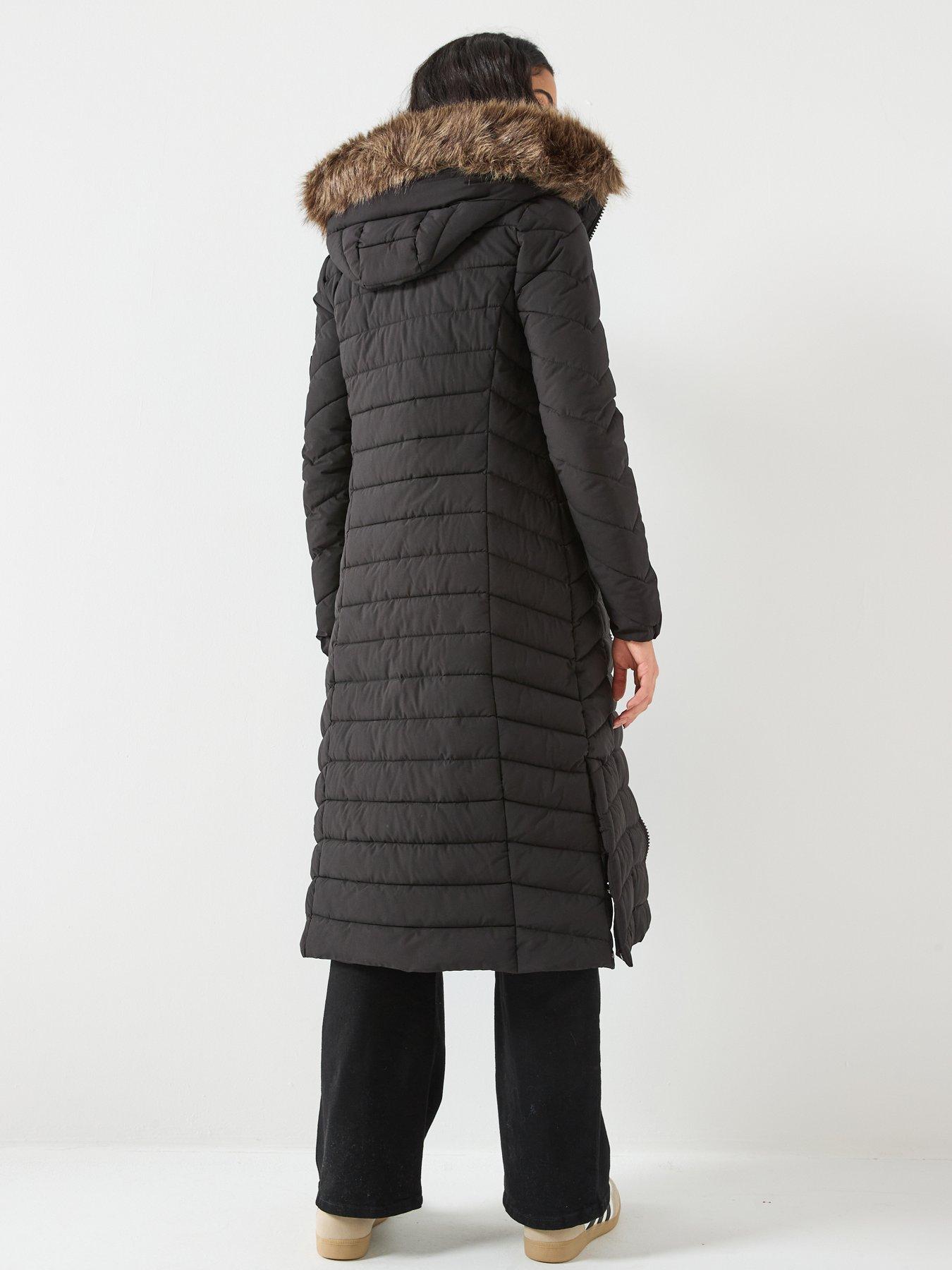  image of superdry-fuji-faux-fur-hooded-longline-padded-coat-black