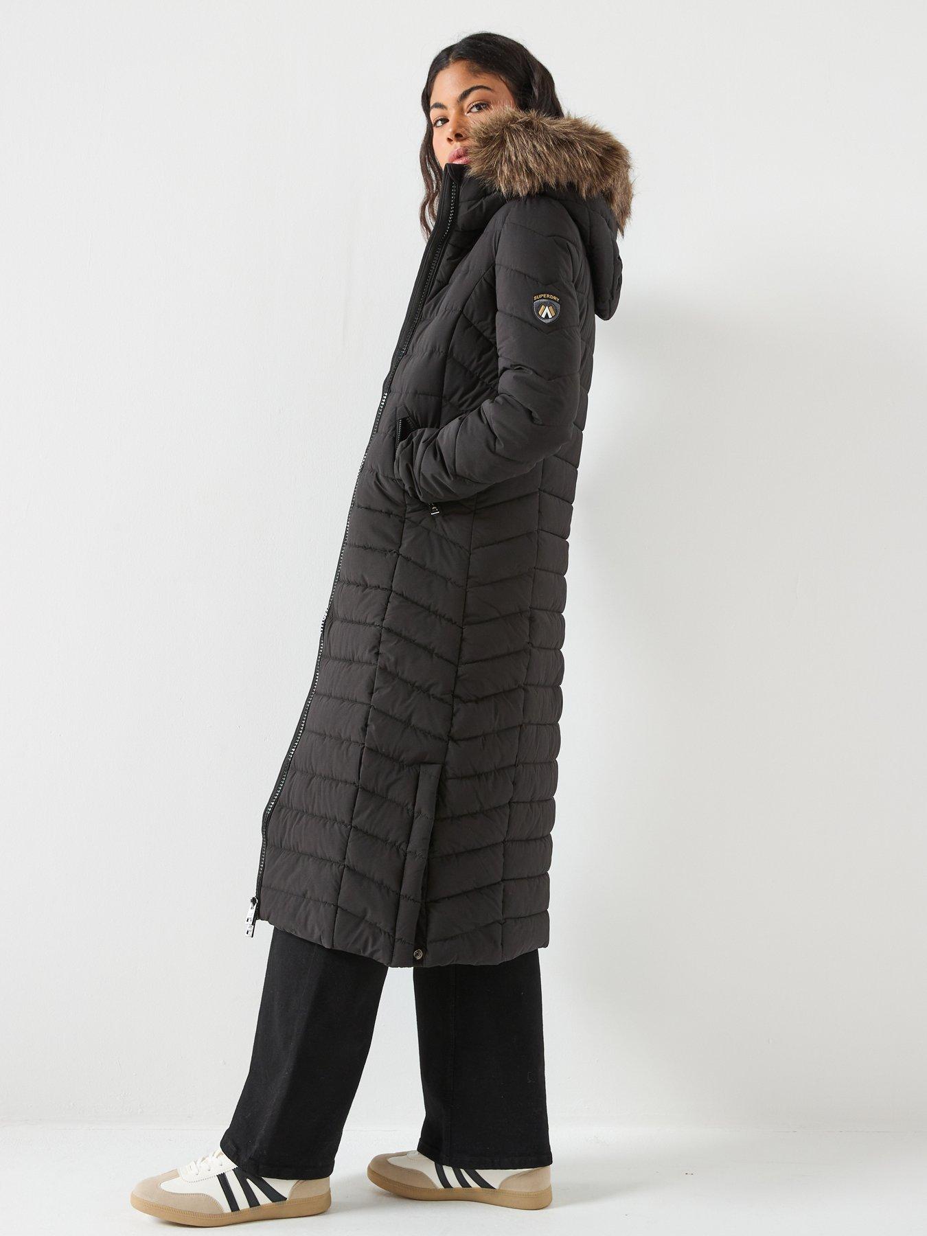 image of superdry-fuji-faux-fur-hooded-longline-padded-coat-black