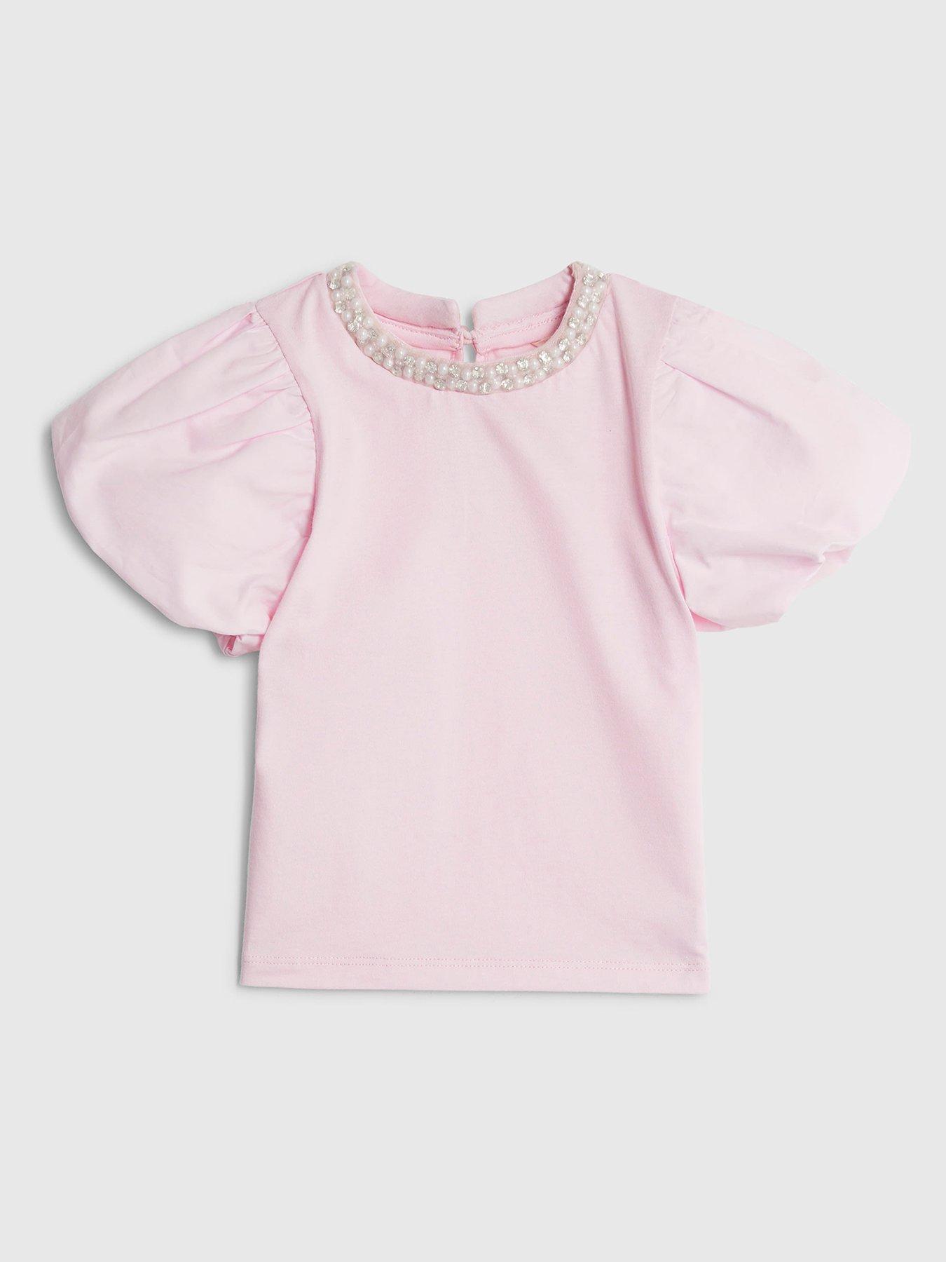 River Island Mini Girls Pearl Necklace T-Shirt - Light Pink