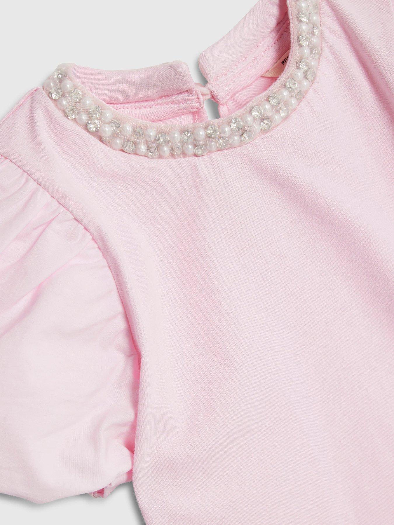  image of river-island-mini-girls-pearl-necklace-t-shirt-light-pink