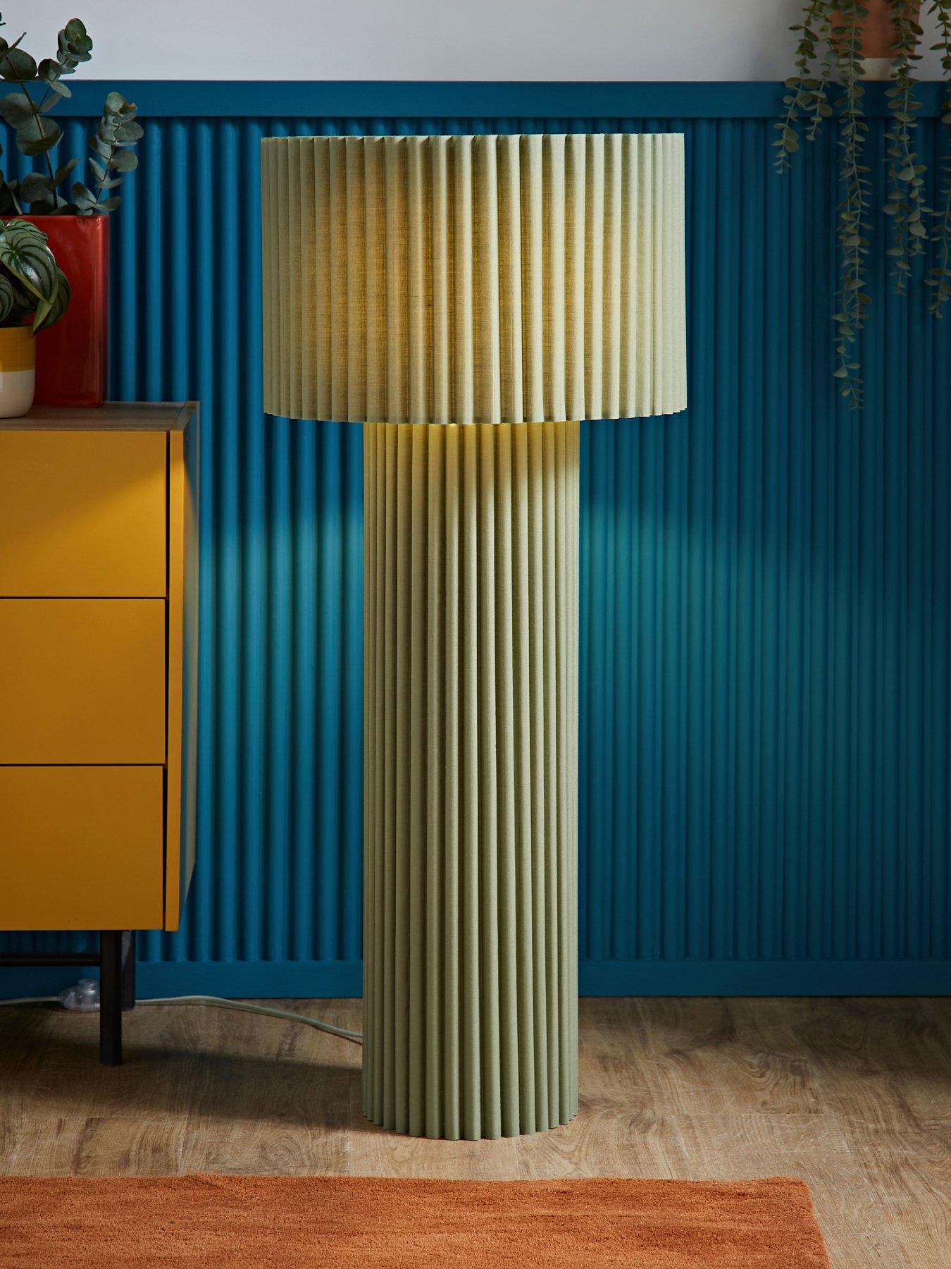 undefined Lenny Moss Green Drum Lamp Shade Colour Drench Ribbed Fabric Midi Floor Lamp