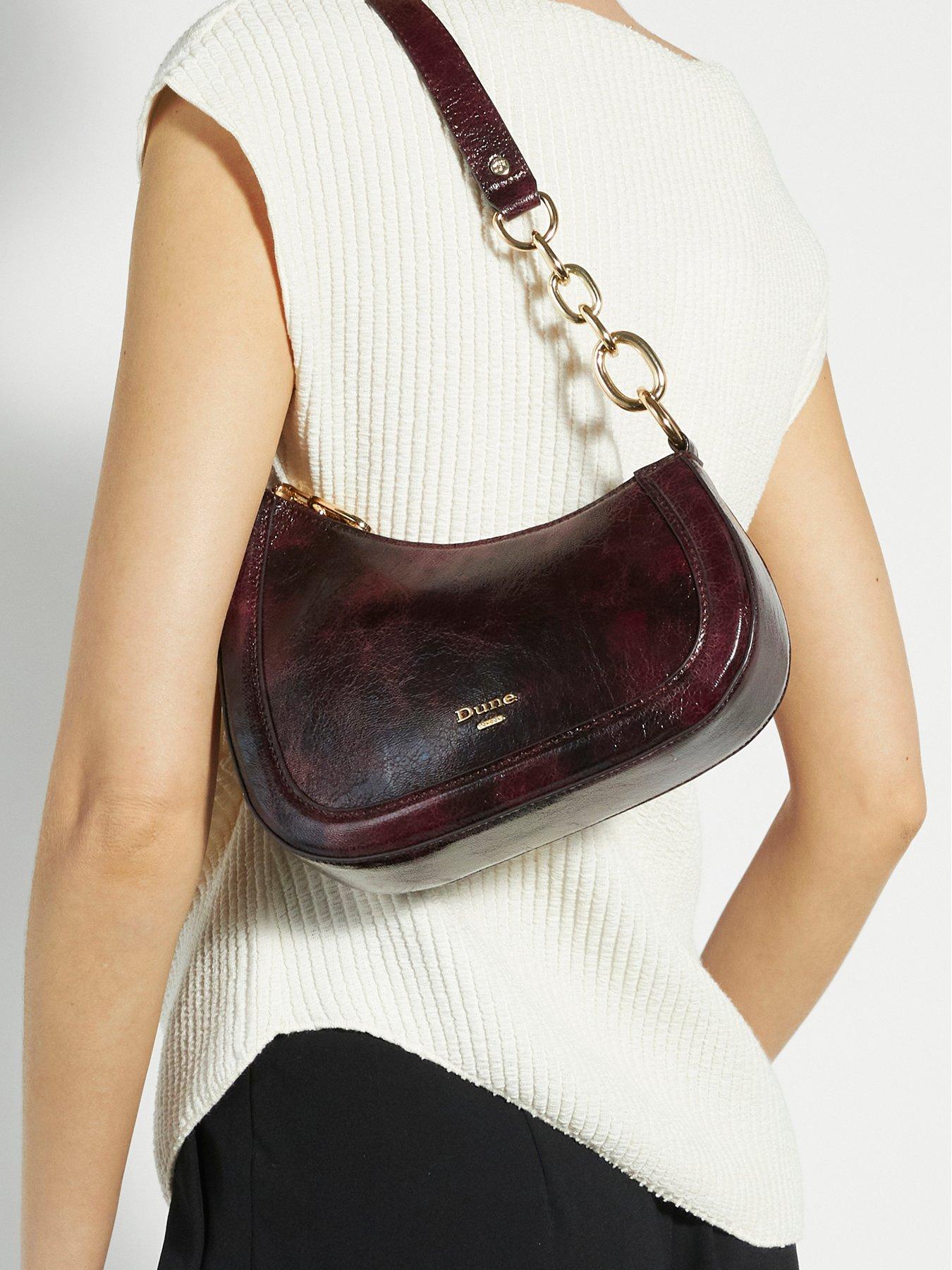  image of dune-london-direction-asymmetric-chain-detail-leather-shoulder-bag-purple