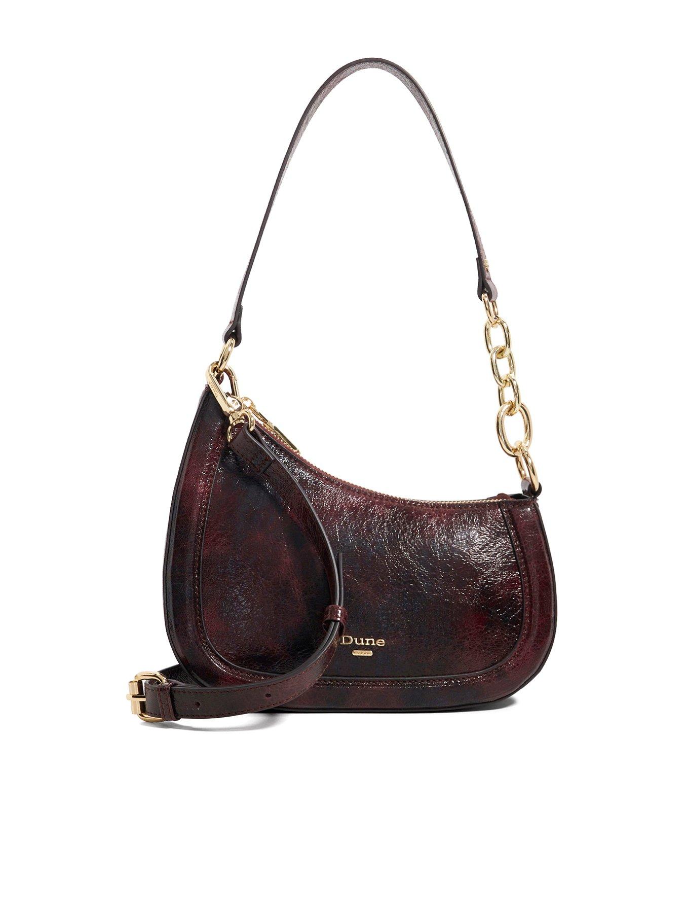  image of dune-london-direction-asymmetric-chain-detail-leather-shoulder-bag-purple