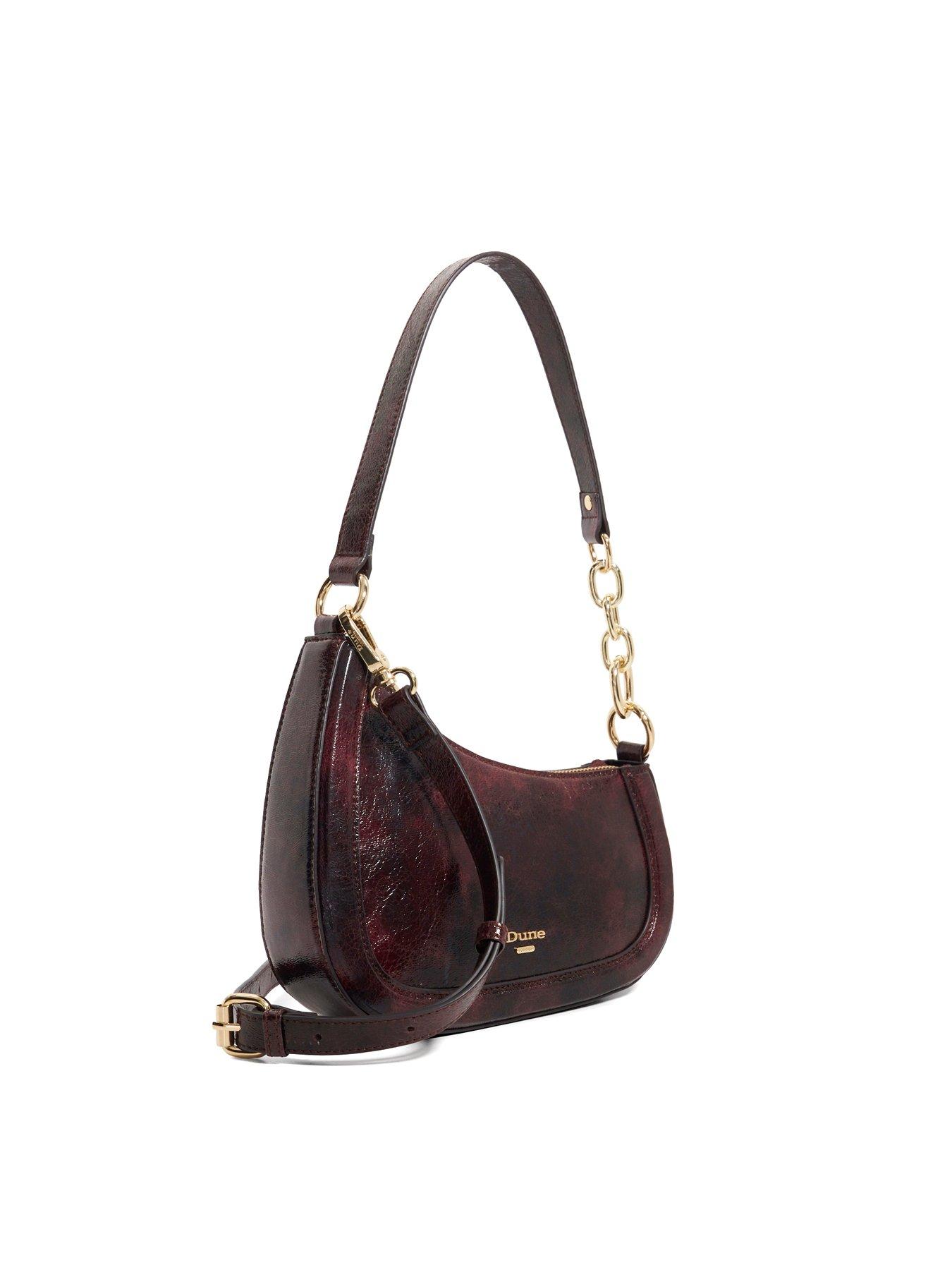  image of dune-london-direction-asymmetric-chain-detail-leather-shoulder-bag-purple