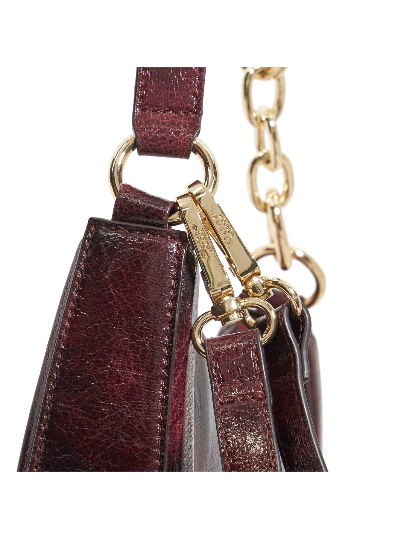  image of dune-london-direction-asymmetric-chain-detail-leather-shoulder-bag-purple