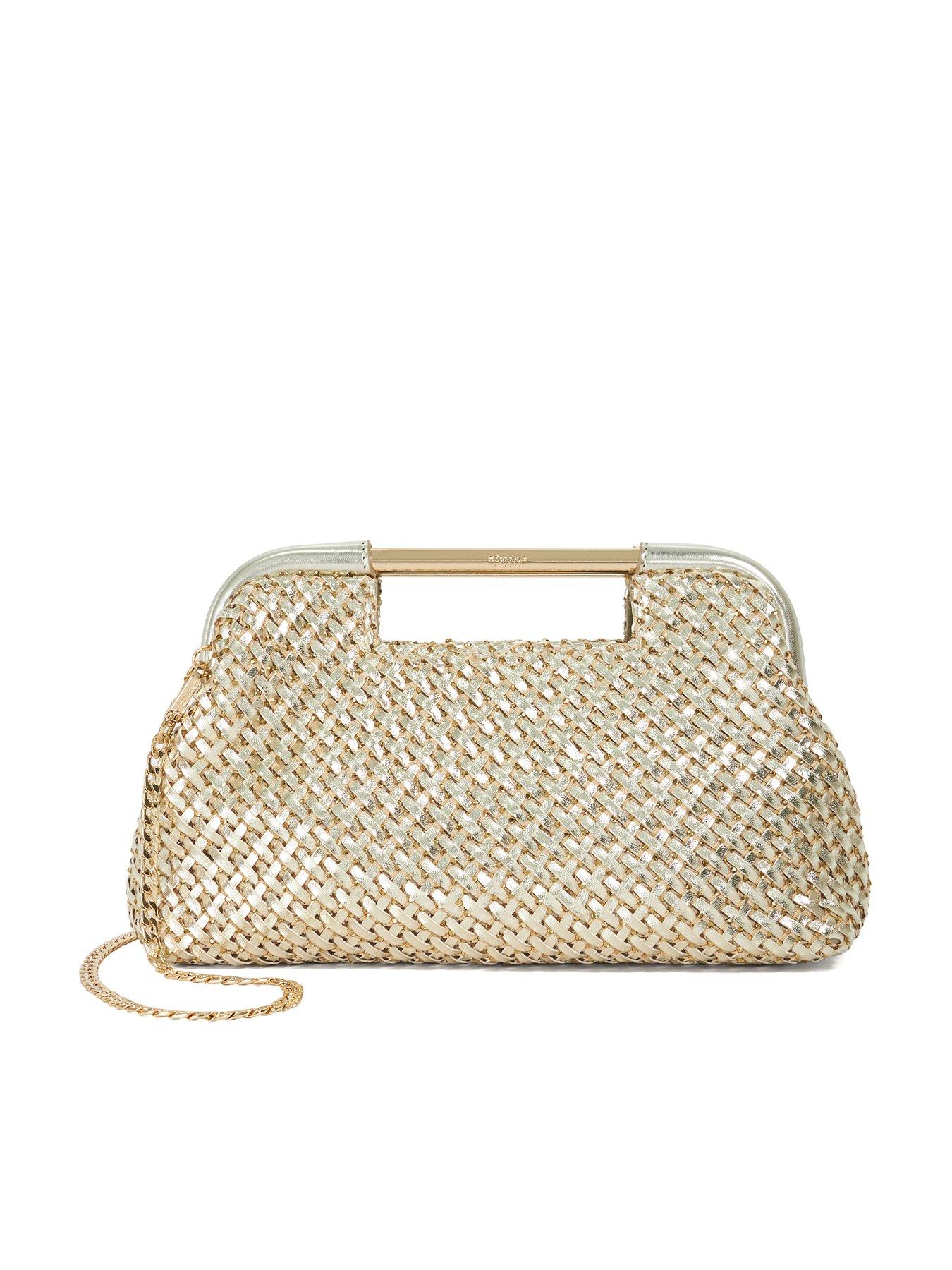 Image 1 of 6 of Dune London Expression Woven Grab Bag With Chain Handle - Gold