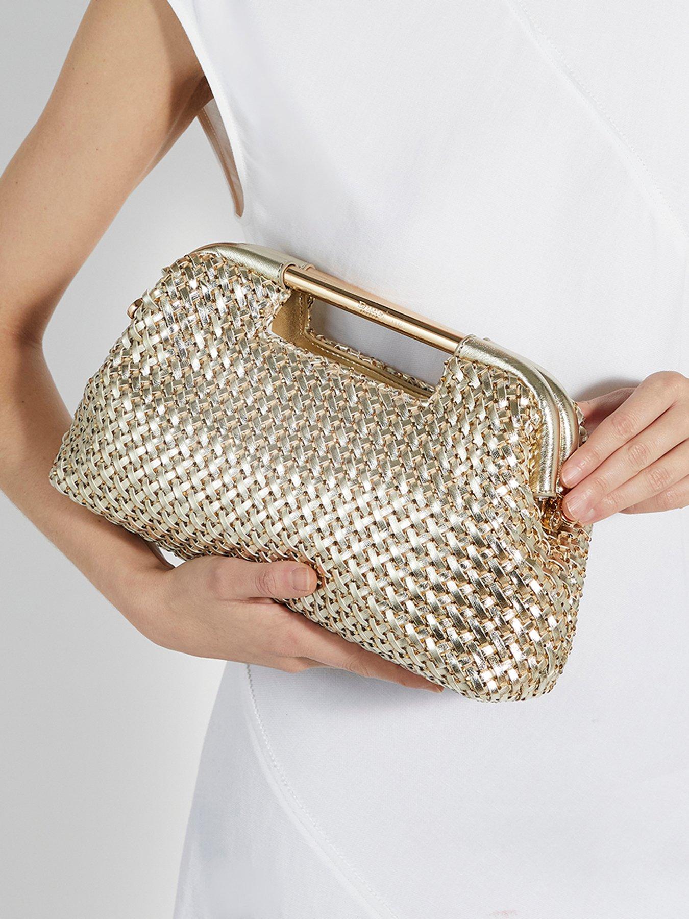 Image 2 of 6 of Dune London Expression Woven Grab Bag With Chain Handle - Gold