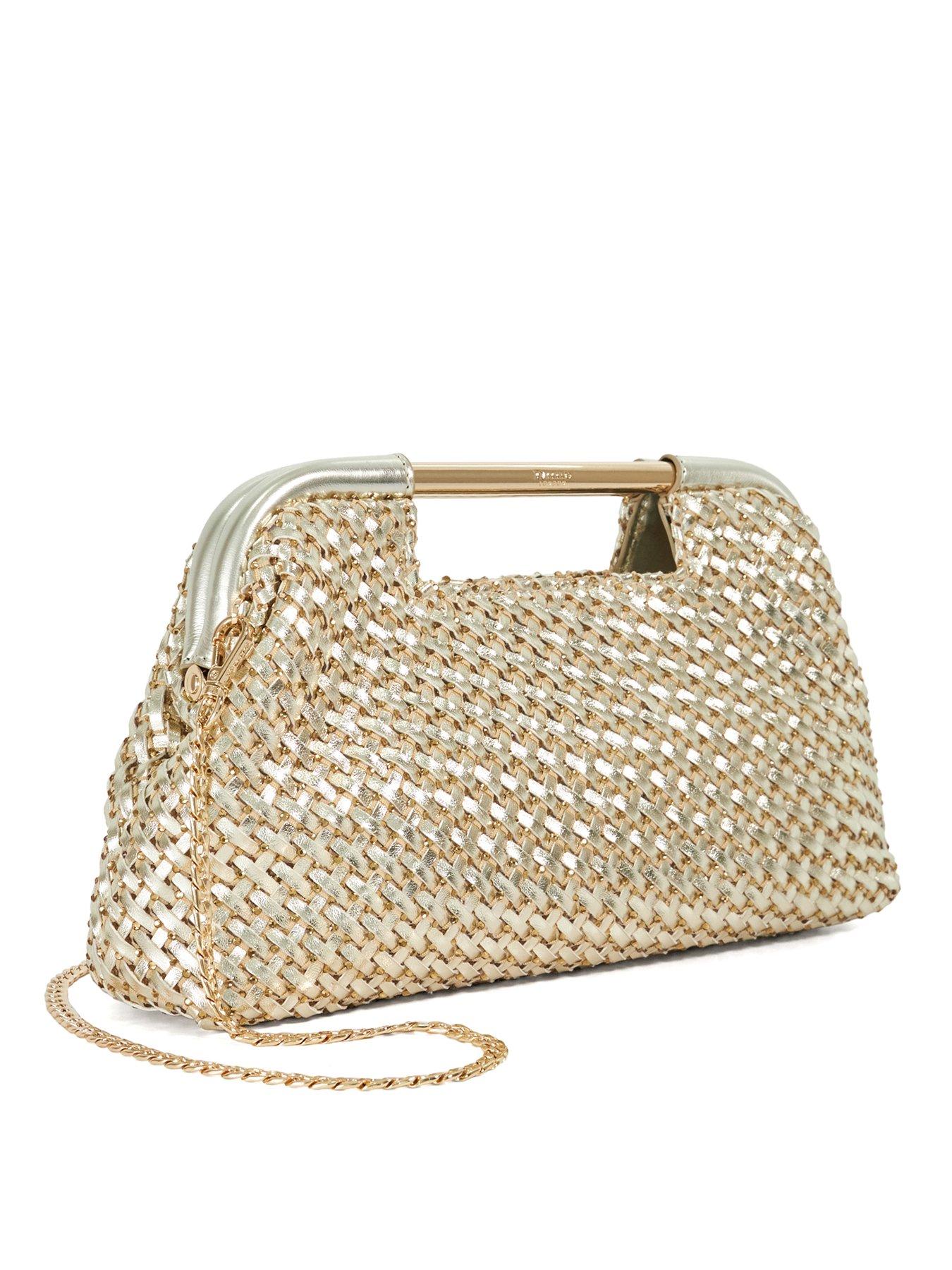 Image 4 of 6 of Dune London Expression Woven Grab Bag With Chain Handle - Gold