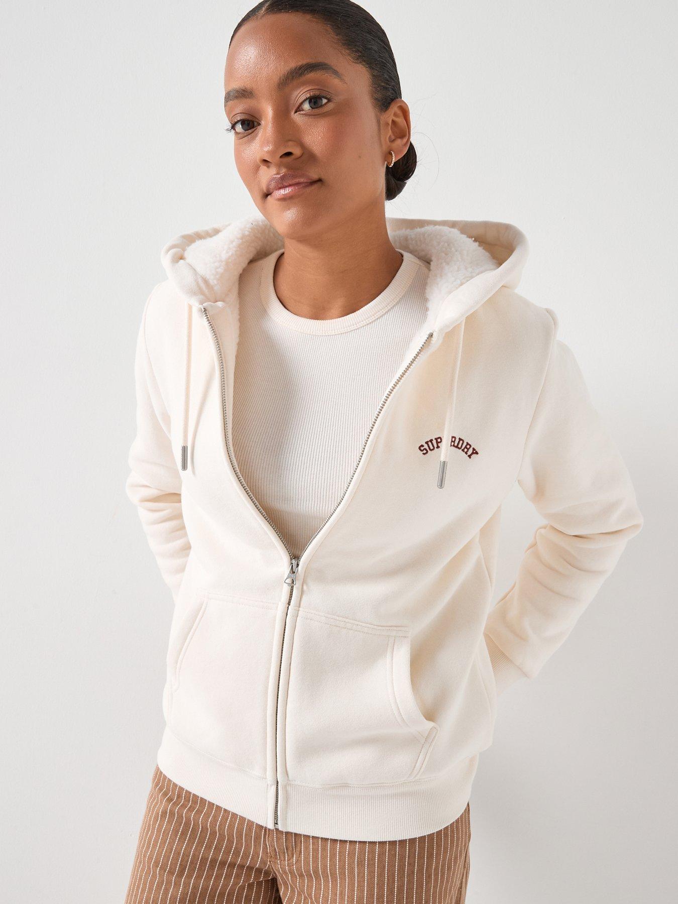 Superdry Fleece Lined Zip Up Hoodie - White