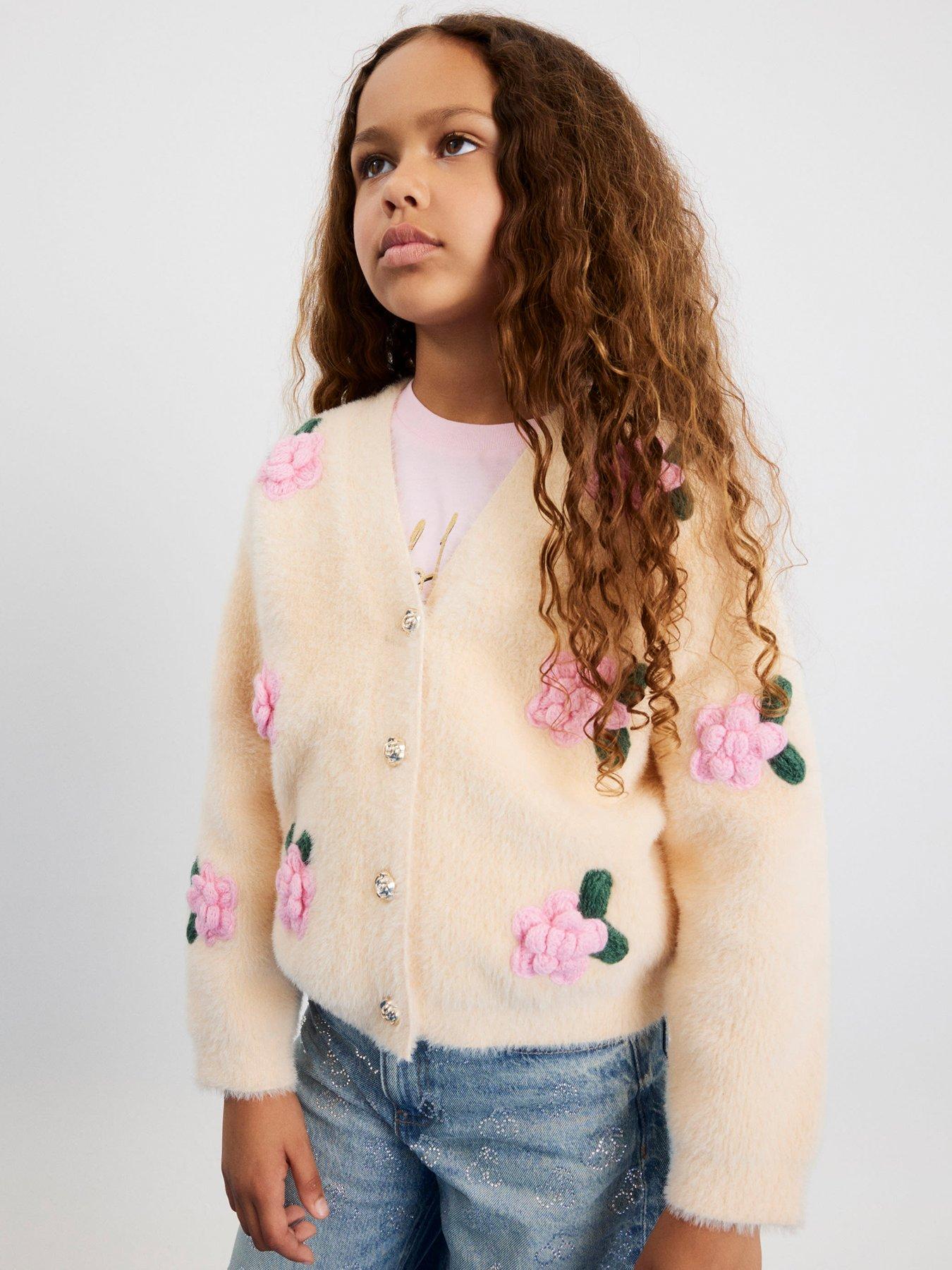 River Island Older Girls Fluffy Floral Cardigan - Cream