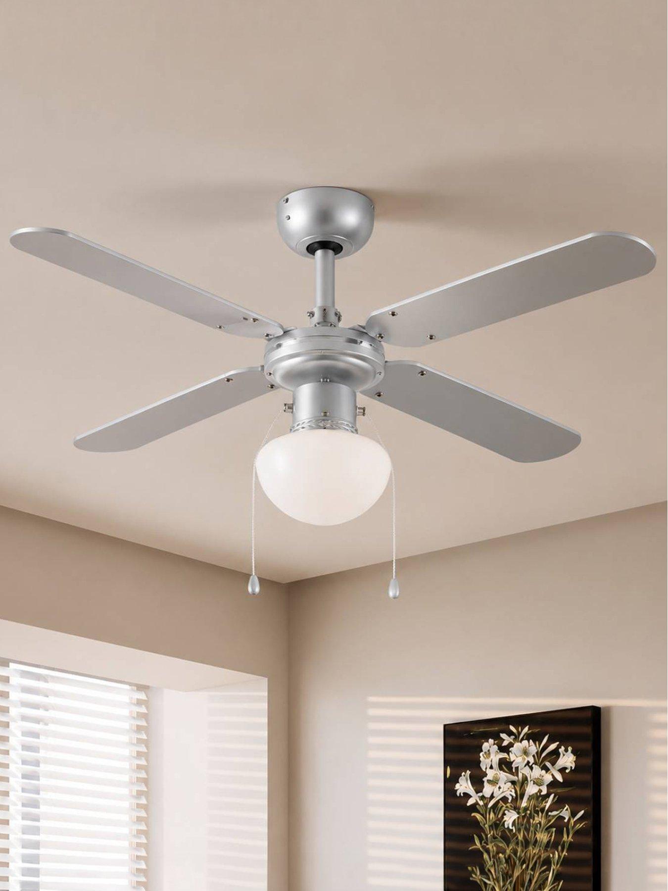 ValueLights Mirage Silver Grey / Black 42 Ceiling Fan With Opal Glass