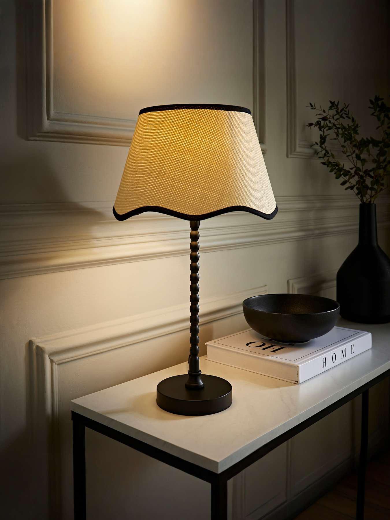Image 1 of 6 of ValueLights Maeve Black Bobble Table Lampwith Black Trim Scallop Shade