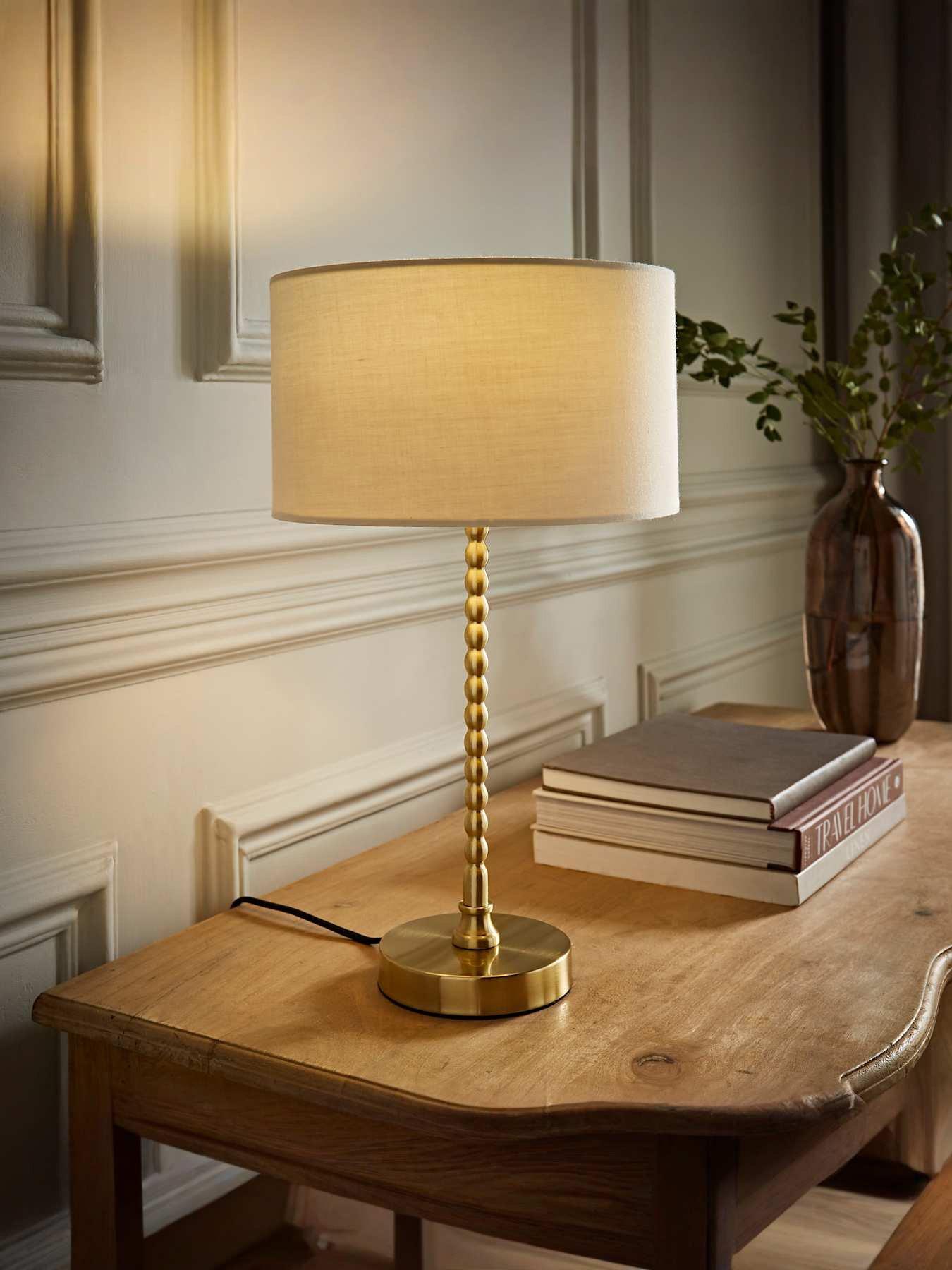 undefined Maeve Brushed Gold Bobble Table Lampwith Natural Fabric Shade