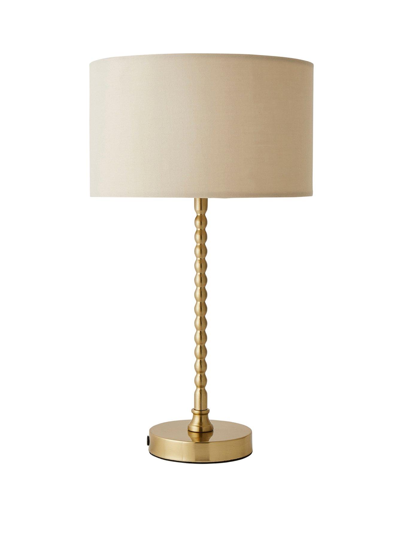 Image 2 of 6 of ValueLights Maeve Brushed Gold Bobble Table Lampwith Natural Fabric Shade