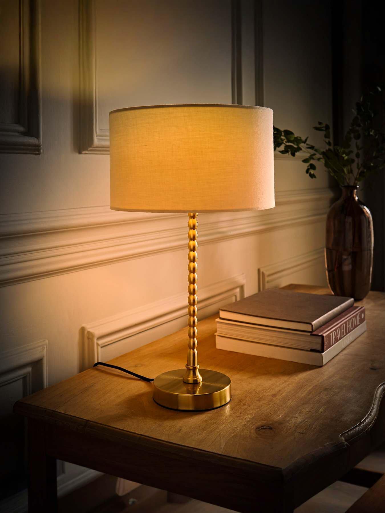  image of valuelights-maeve-brushed-gold-bobble-table-lampnbspwith-natural-fabric-shade