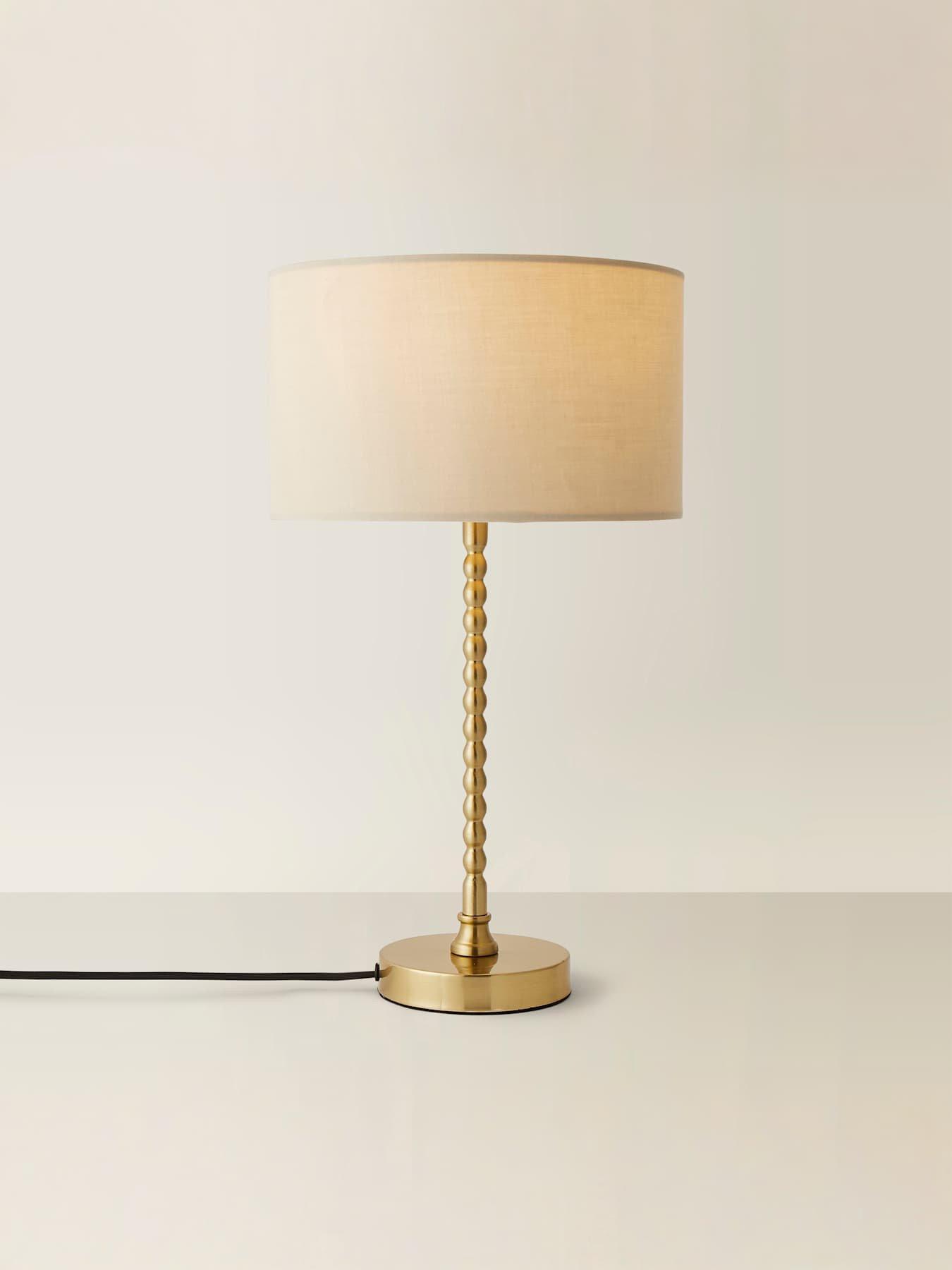 Image 4 of 6 of ValueLights Maeve Brushed Gold Bobble Table Lampwith Natural Fabric Shade