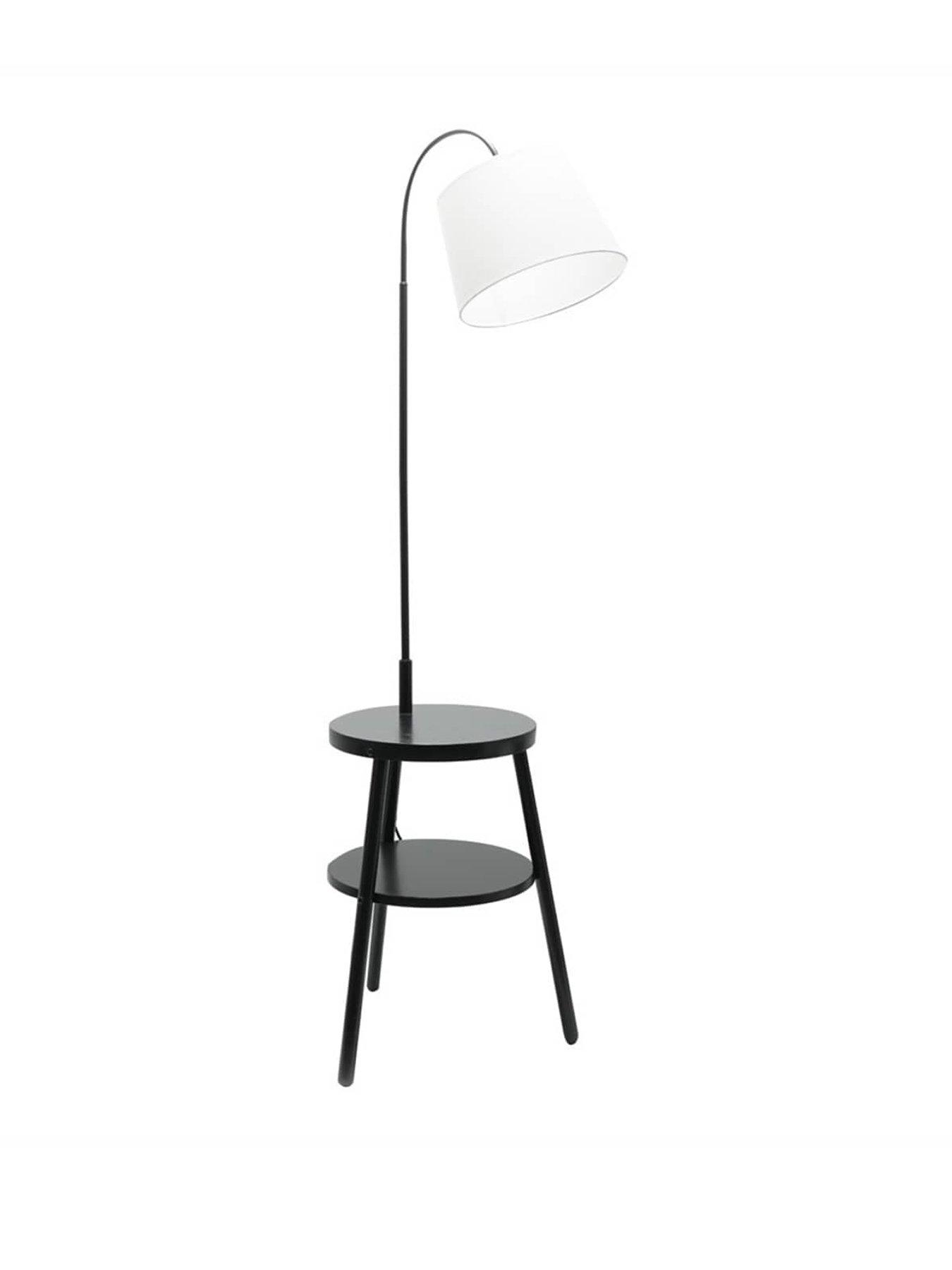 Image 2 of 3 of ValueLights Crowther Dark Wood Floor Lamp With Shelves