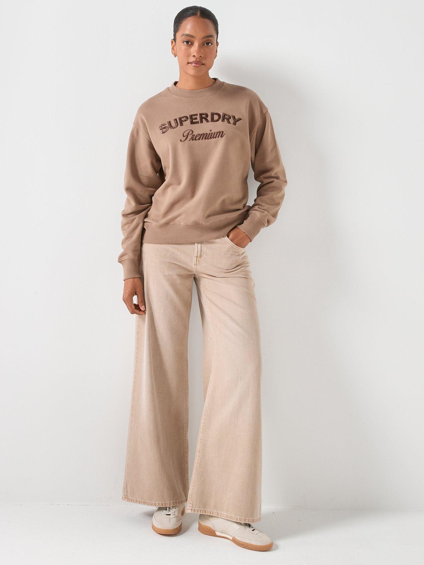  image of superdry-premium-design-loose-crew-sweater-brown