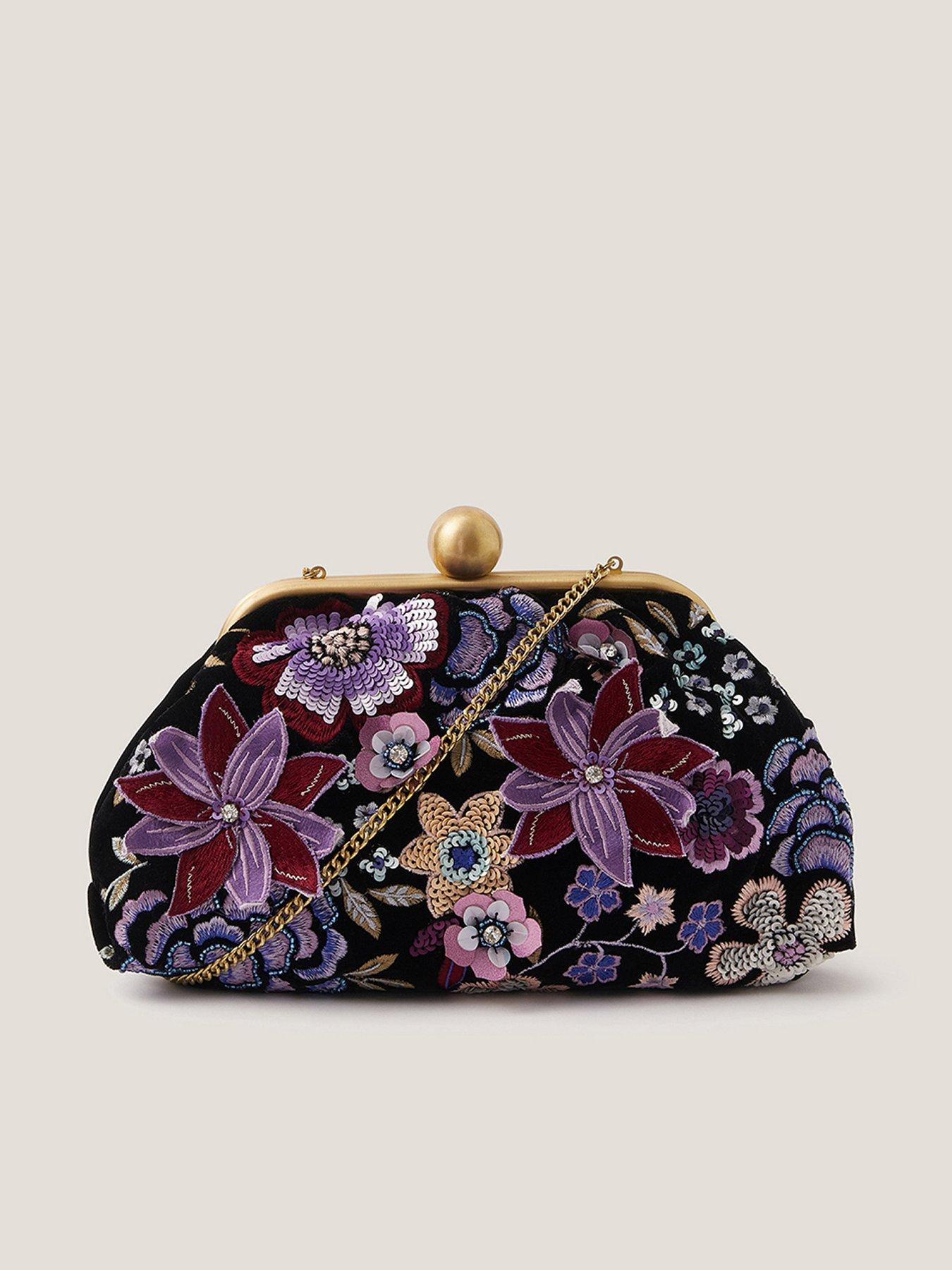 Monsoon Maisy Floral Bead Clutch - Black