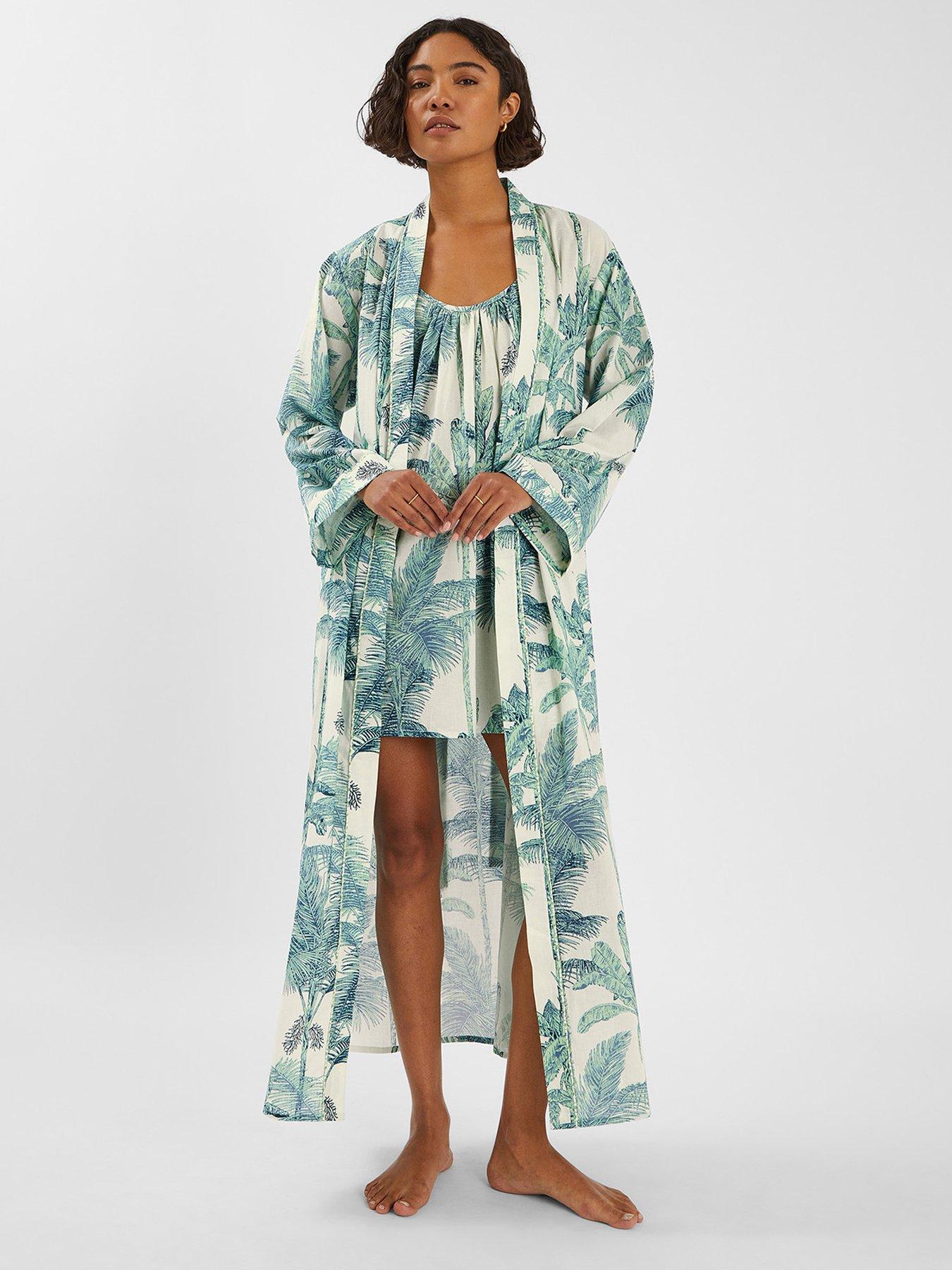 undefined Palm Print Dressing Gown - White