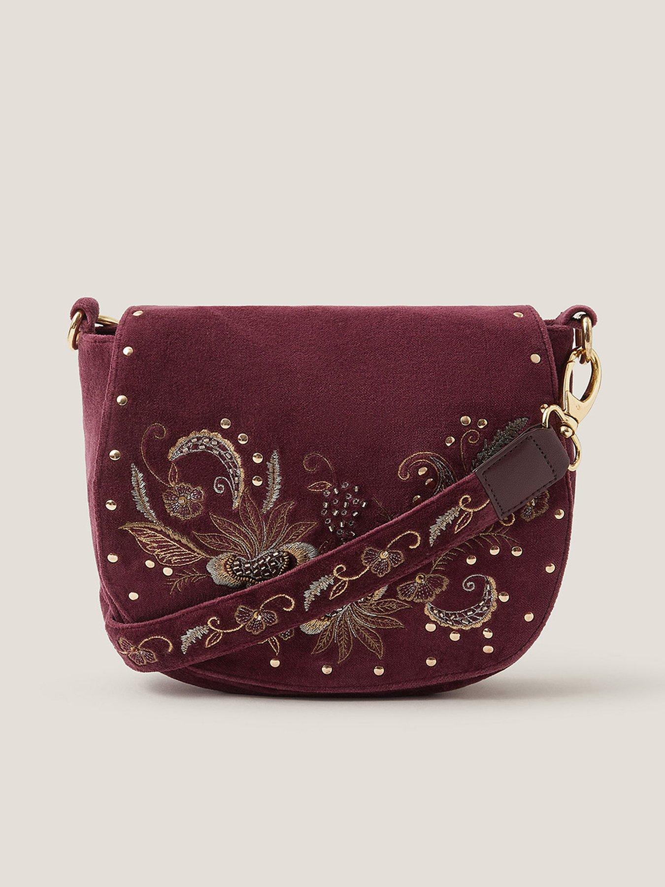 Image 1 of 4 of Monsoon Lily Floral Emb Xbody - Burgundy