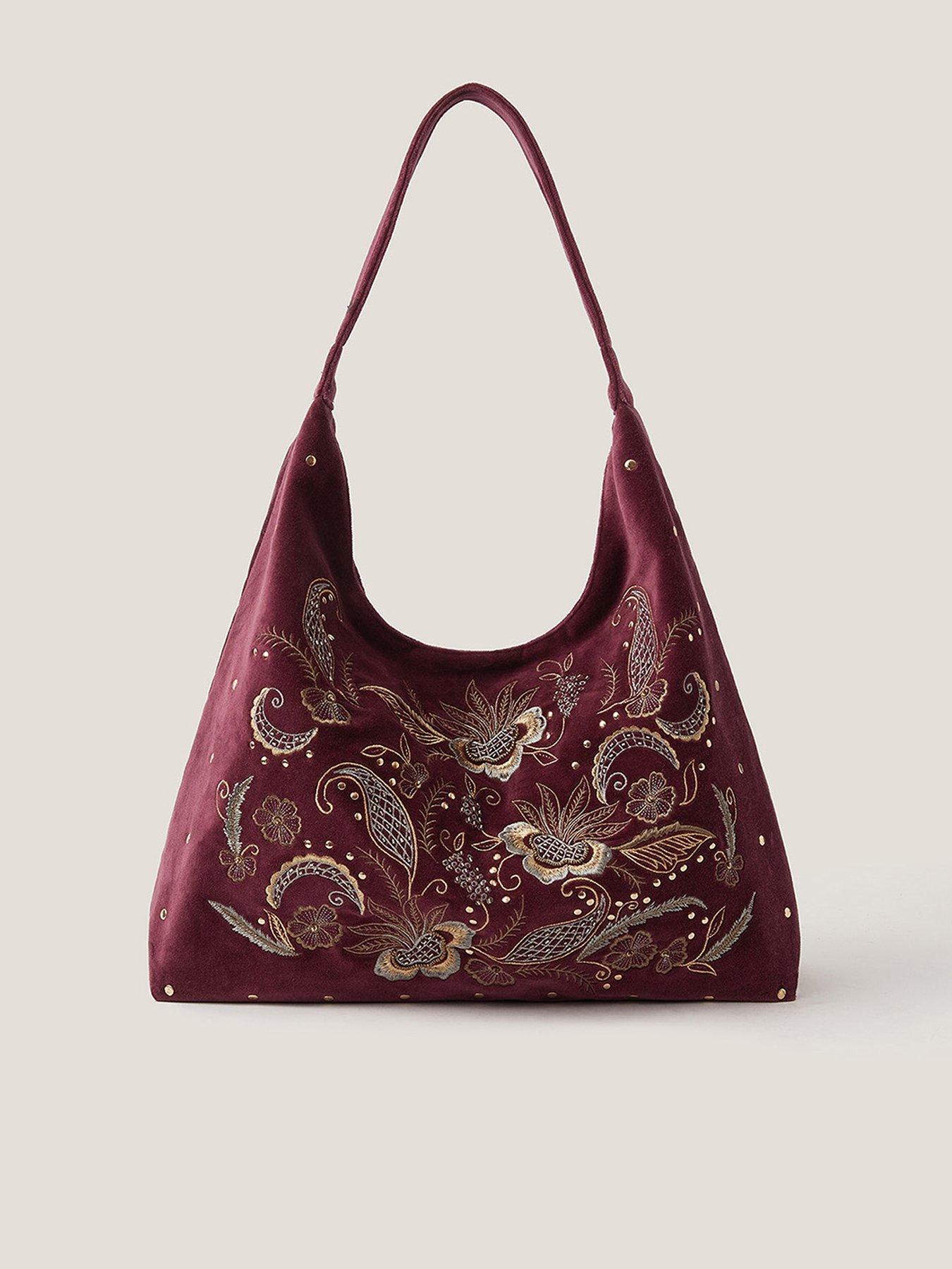 undefined Lily Floral Emb Slouch Bag - Burgundy