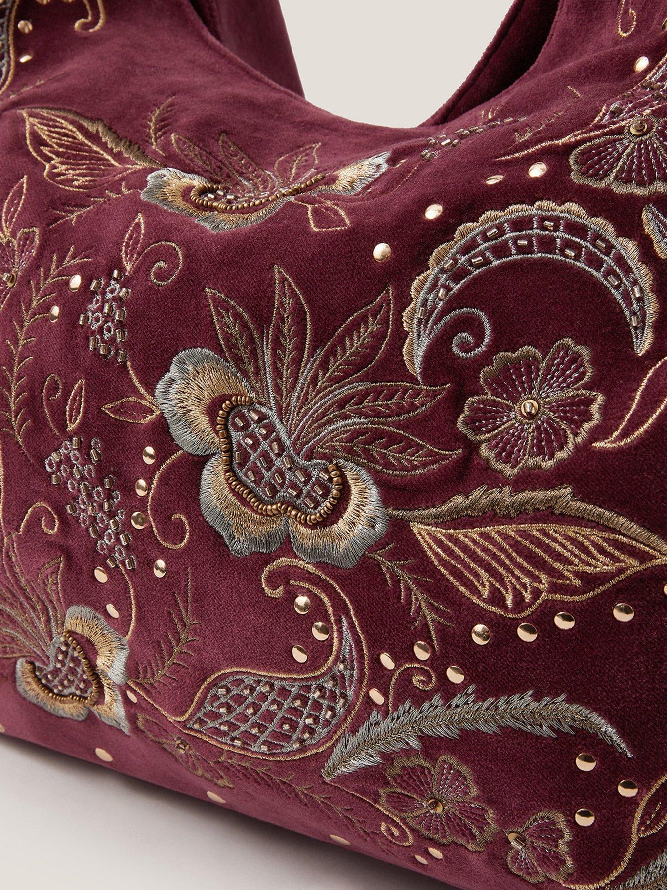 Image 3 of 4 of Monsoon Lily Floral Emb Slouch Bag - Burgundy