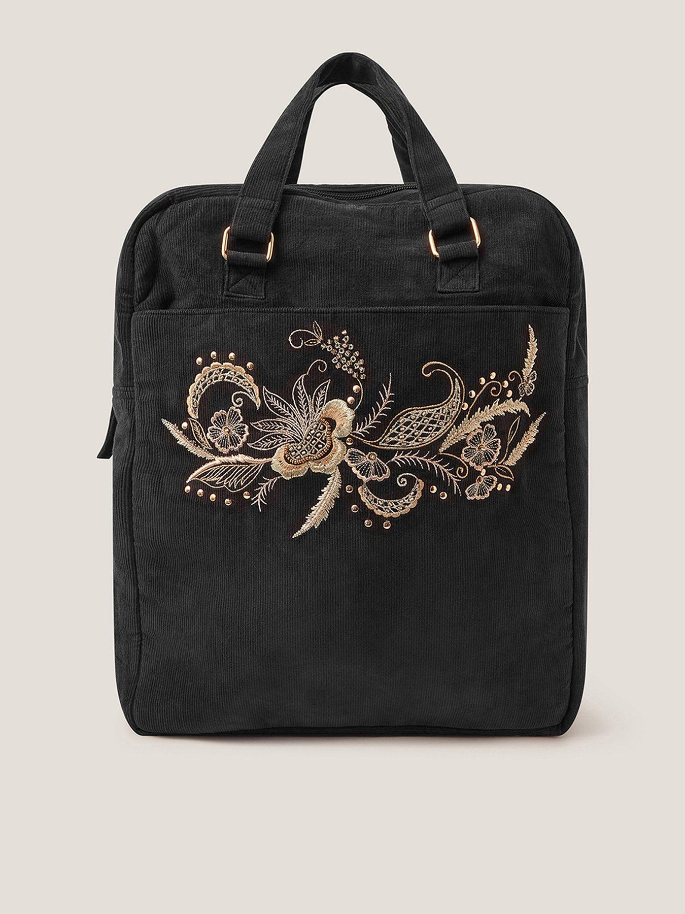 Image 1 of 4 of Monsoon Lily Floral Embroidered Backpack - Black
