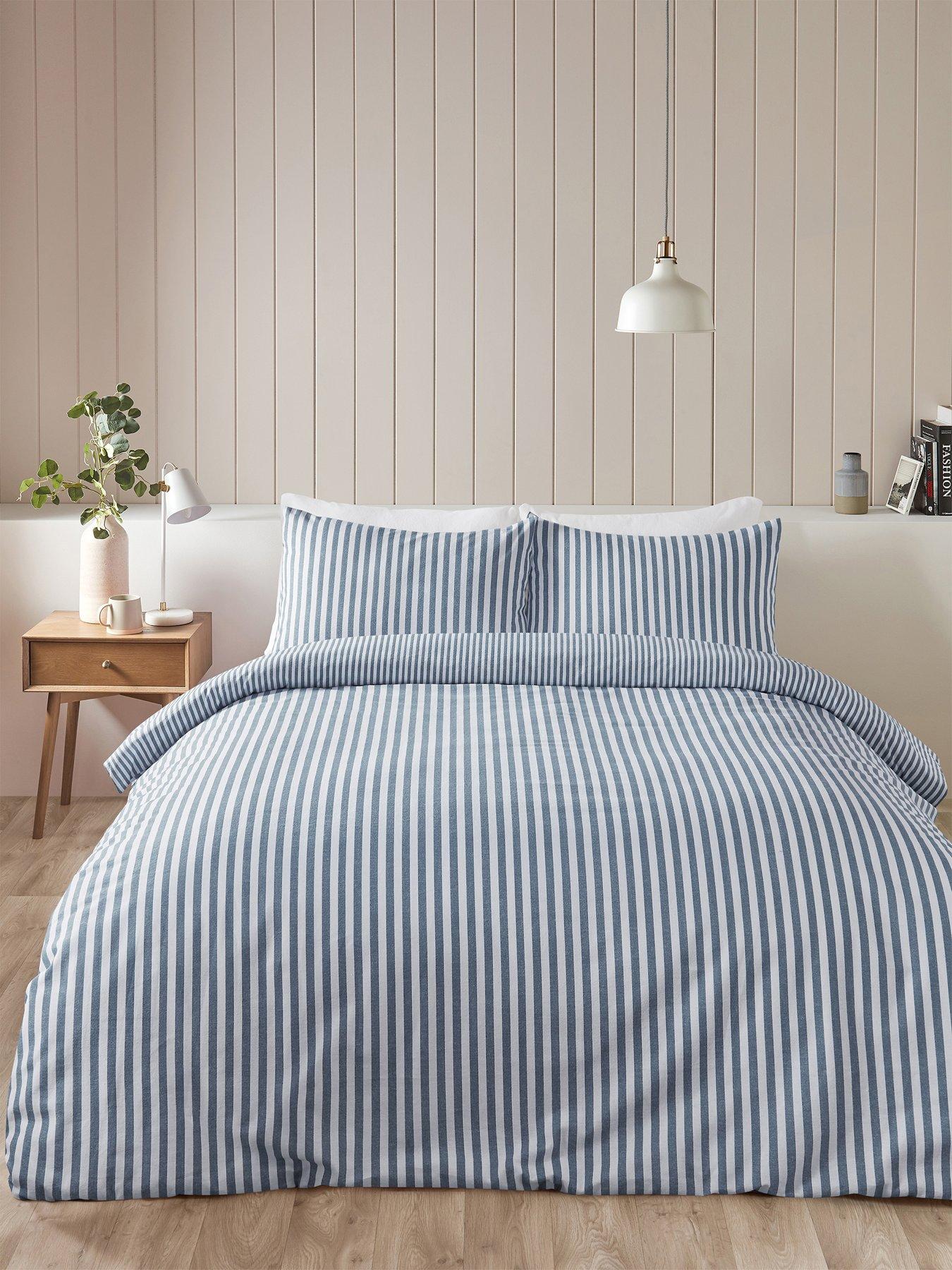 Catherine Lansfield Brushed Cotton Stripe Duvet Set - Blue