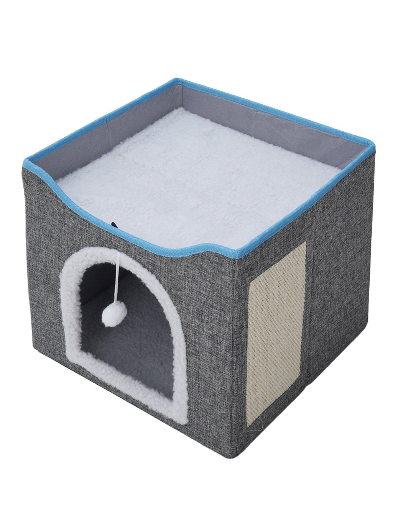 Image 2 of 7 of Living and Home Grey Foldable Cat Cave Kitten Igloo Pet Bed with Scratching Pad