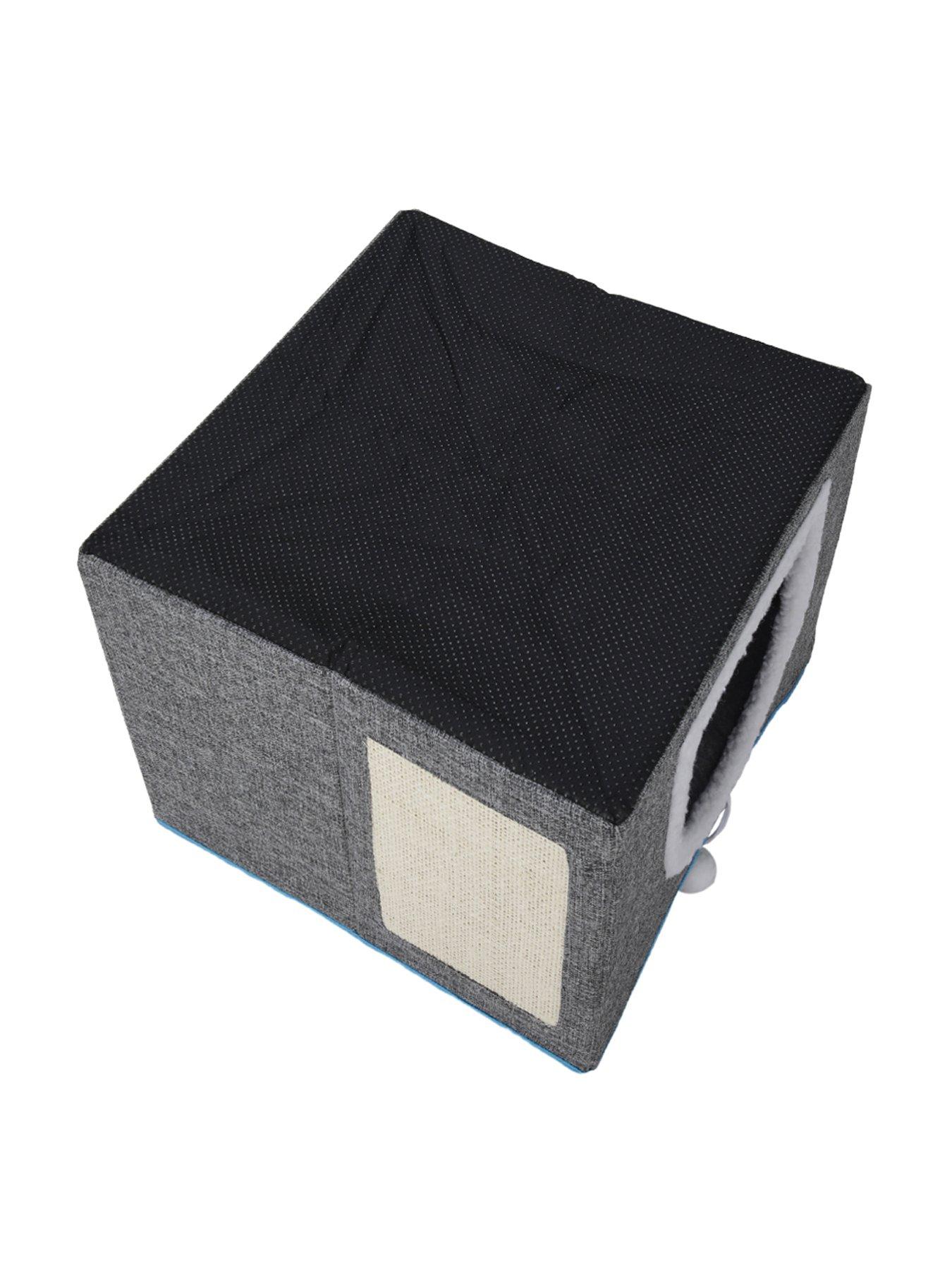 Image 3 of 7 of Living and Home Grey Foldable Cat Cave Kitten Igloo Pet Bed with Scratching Pad