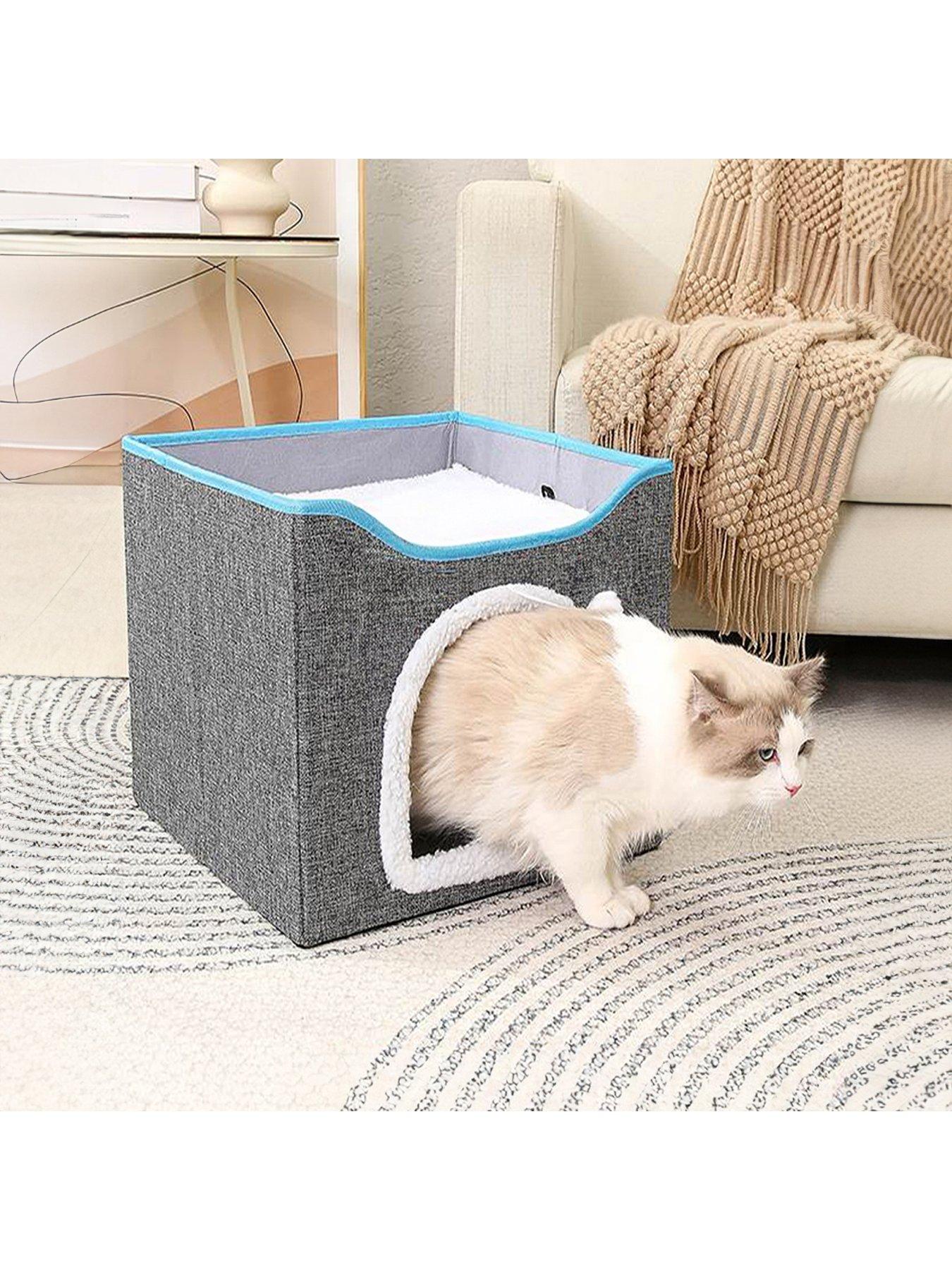 Image 4 of 7 of Living and Home Grey Foldable Cat Cave Kitten Igloo Pet Bed with Scratching Pad