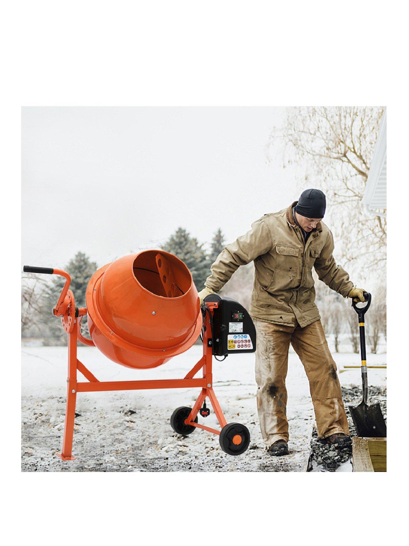 Living and Home 63 L Orange Electric Portable Cement Concrete Mixer with Wheels
